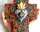Large Mexican Floreada Folk Art Wood Cross
