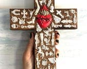 Cruz con Corazon Sagrado 6.5"x 9.5"