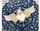 Wood Sacred Heart Wings 16"(long)