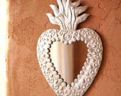 Tin Mexican Folk Art Sacred Heart Mirror - 11 Tall
