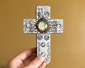 Handmade Wood Sacred Heart Cross - Guadalupe Folk Art Milagro