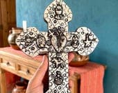 Wood Sacred Heart Cross Aluminium 8"(tall)