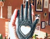 Tin Mirror Manita with Sacred Heart 6"