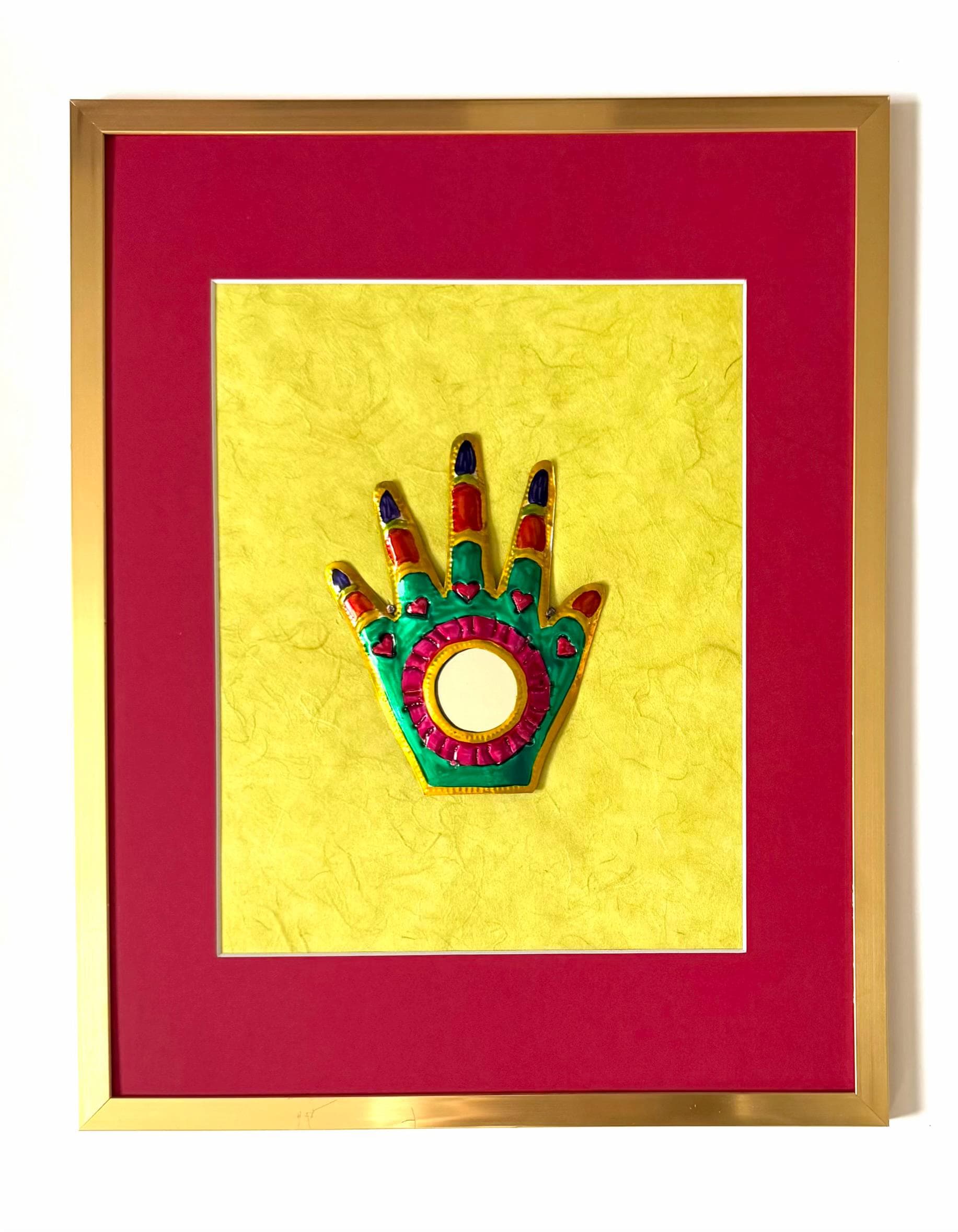 Hand Of Fatima, Boho Wall Gift, Framed Tin Manita 11.5"x 14.5"