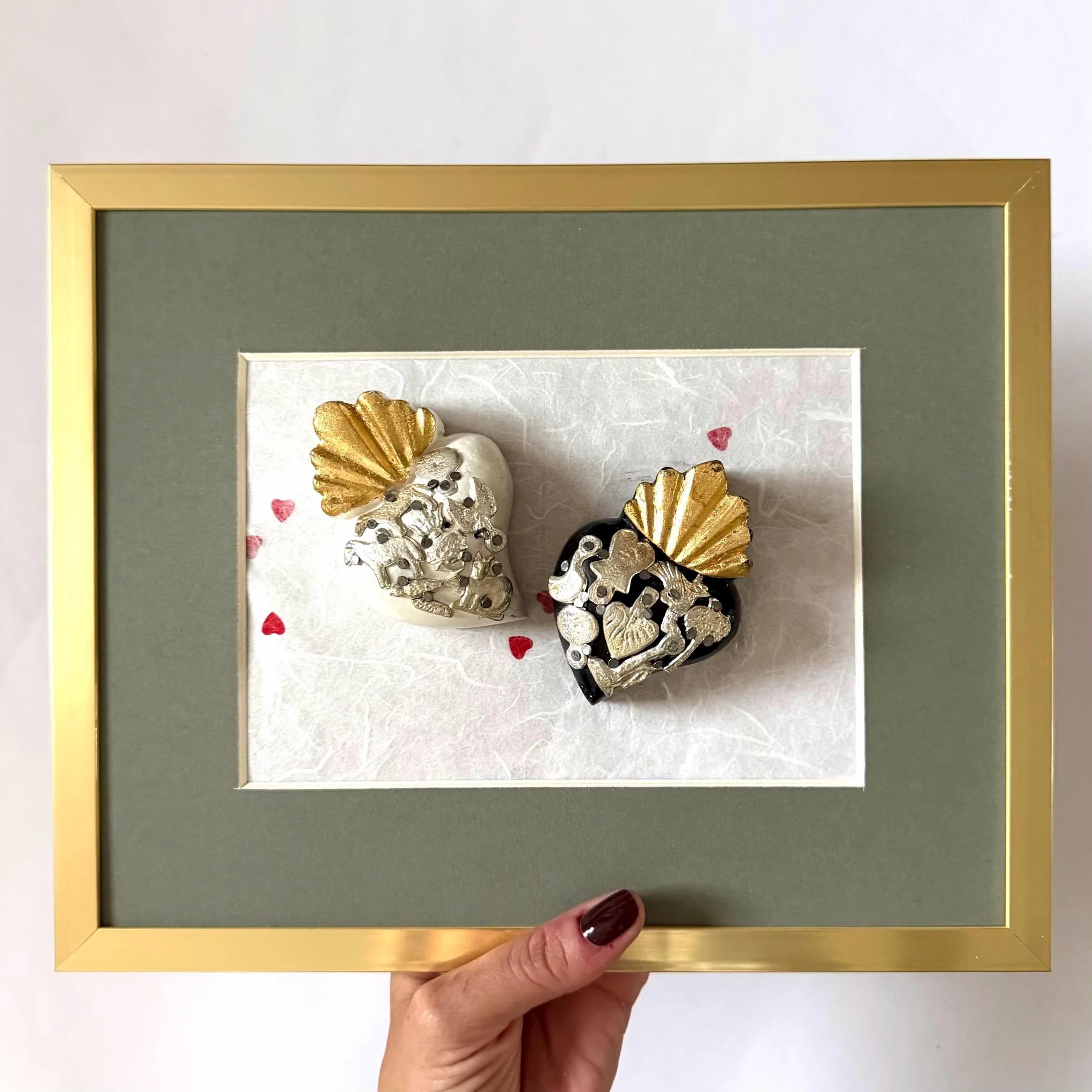 Tin Retablo Art, Eclectic Home Accent, Framed Dos Enamorados 10.5"x 8.5"