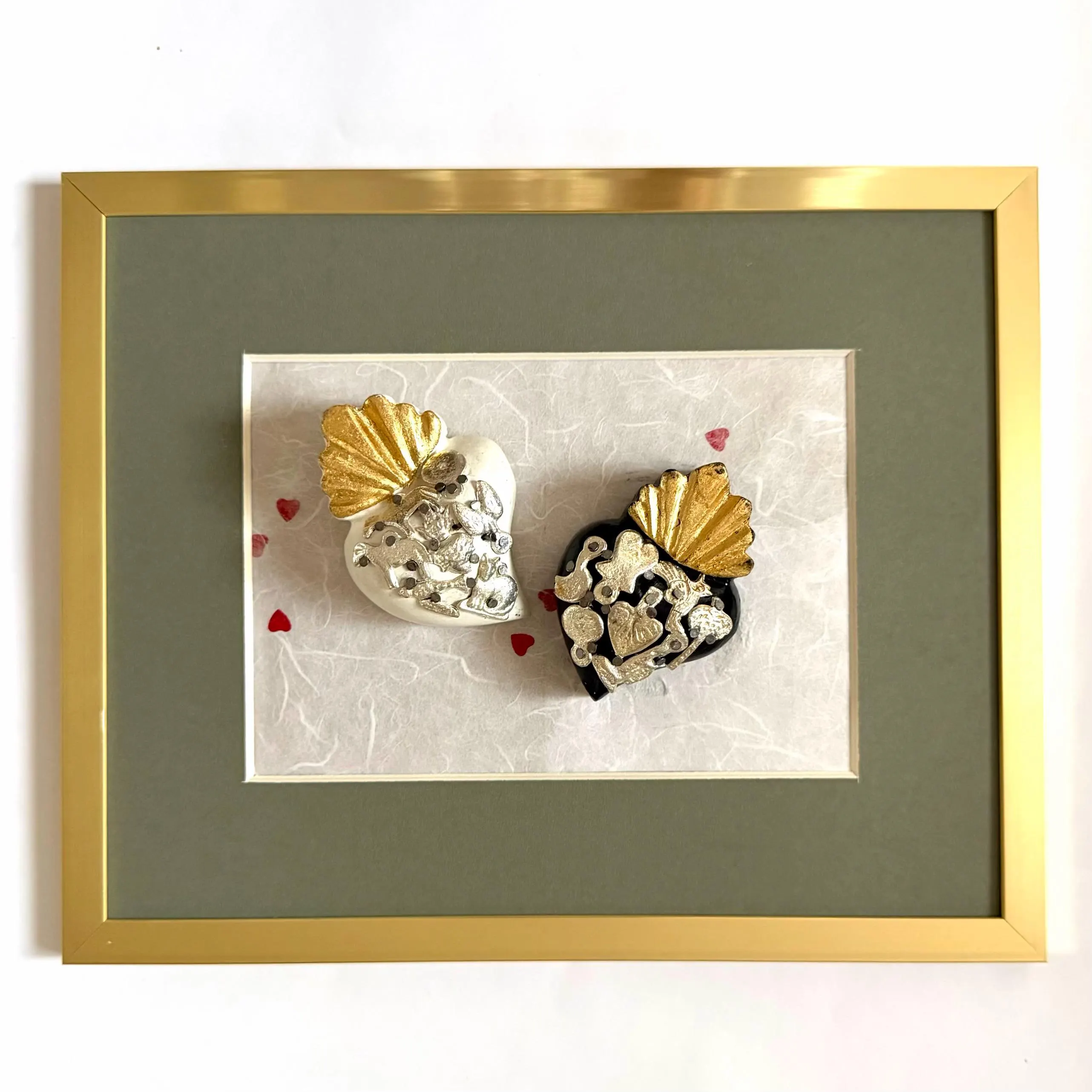 Tin Retablo Art, Eclectic Home Accent, Framed Dos Enamorados 10.5"x 8.5"