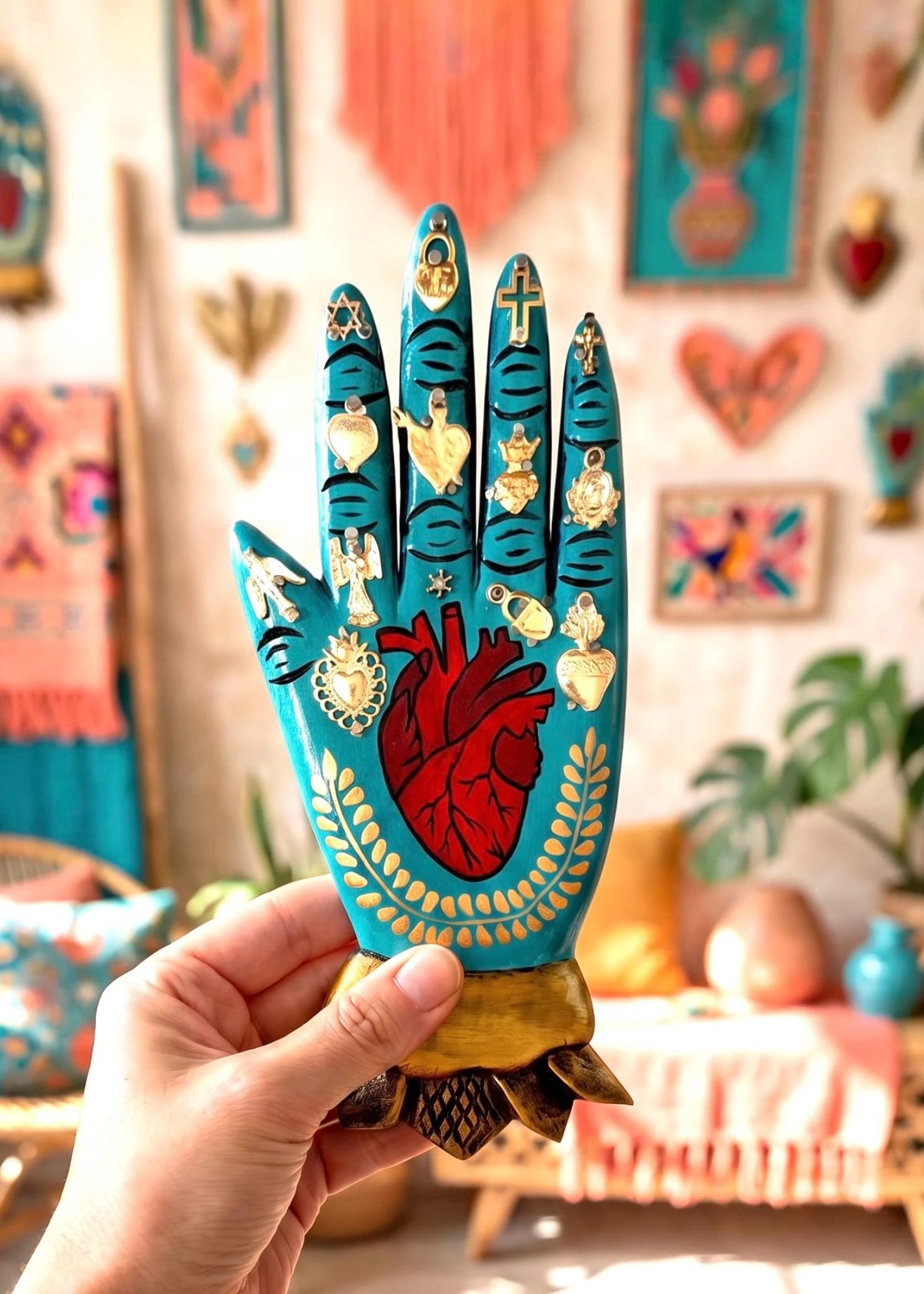 Milagro Wood Hand Folk Art , Mexican Handmade Decor 10”(tall)