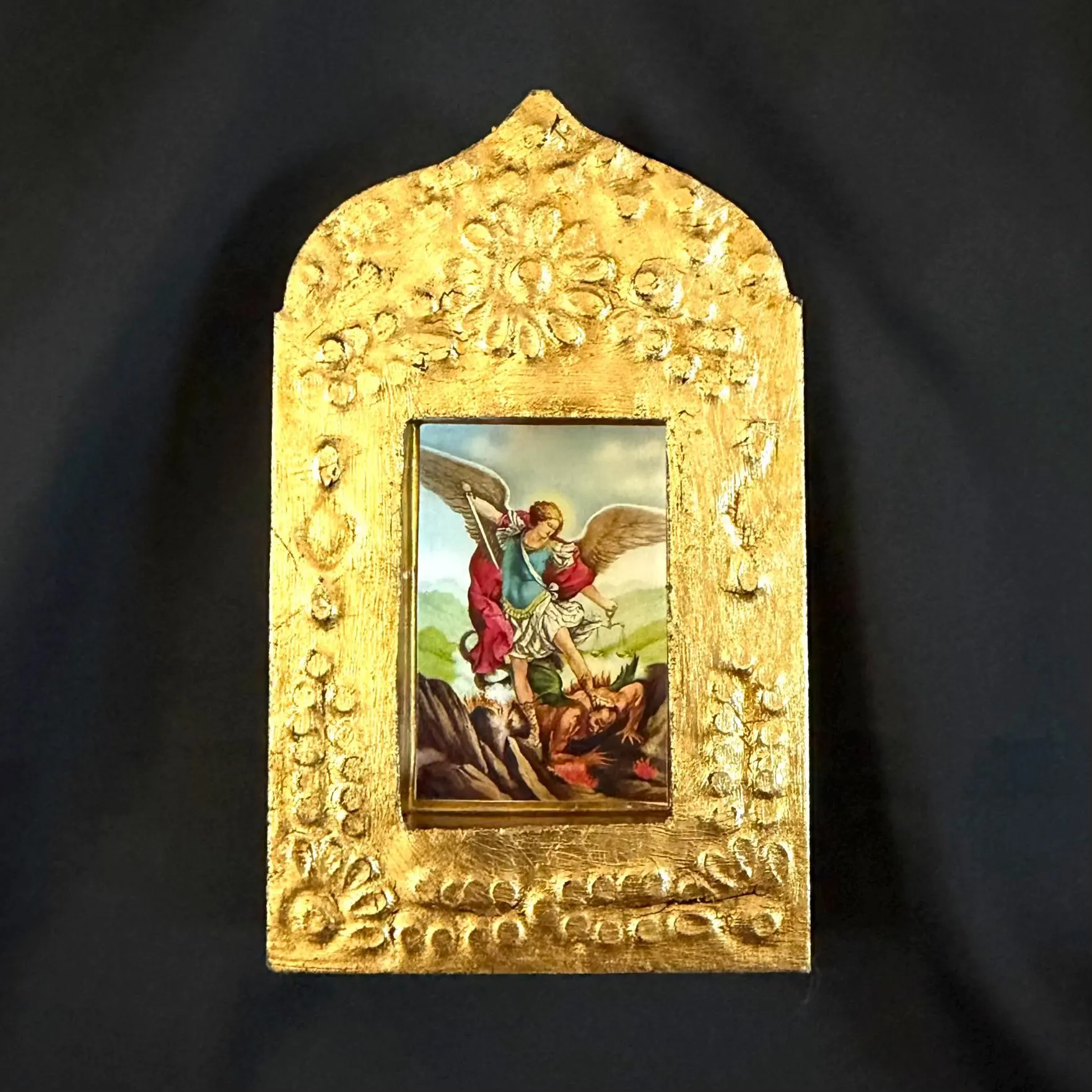Hand-cut Tin Nicho San Miguel Small, Mexican Folk Art Hacienda Decor Niche 5.5”
