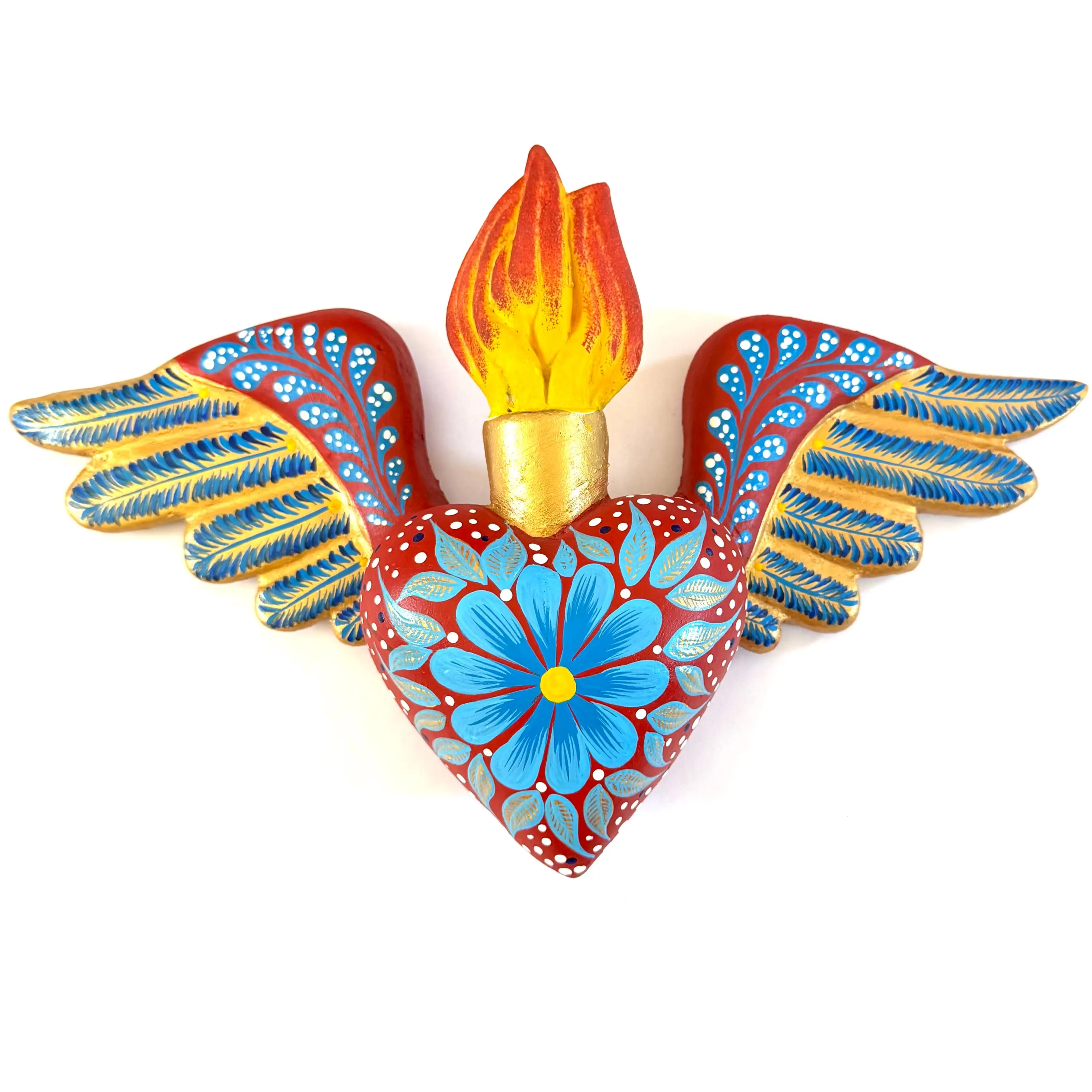 Ceramic Sacred Heart, Unique Gift For Her, Handmade Ceramic Heart with Wings 15"(long)