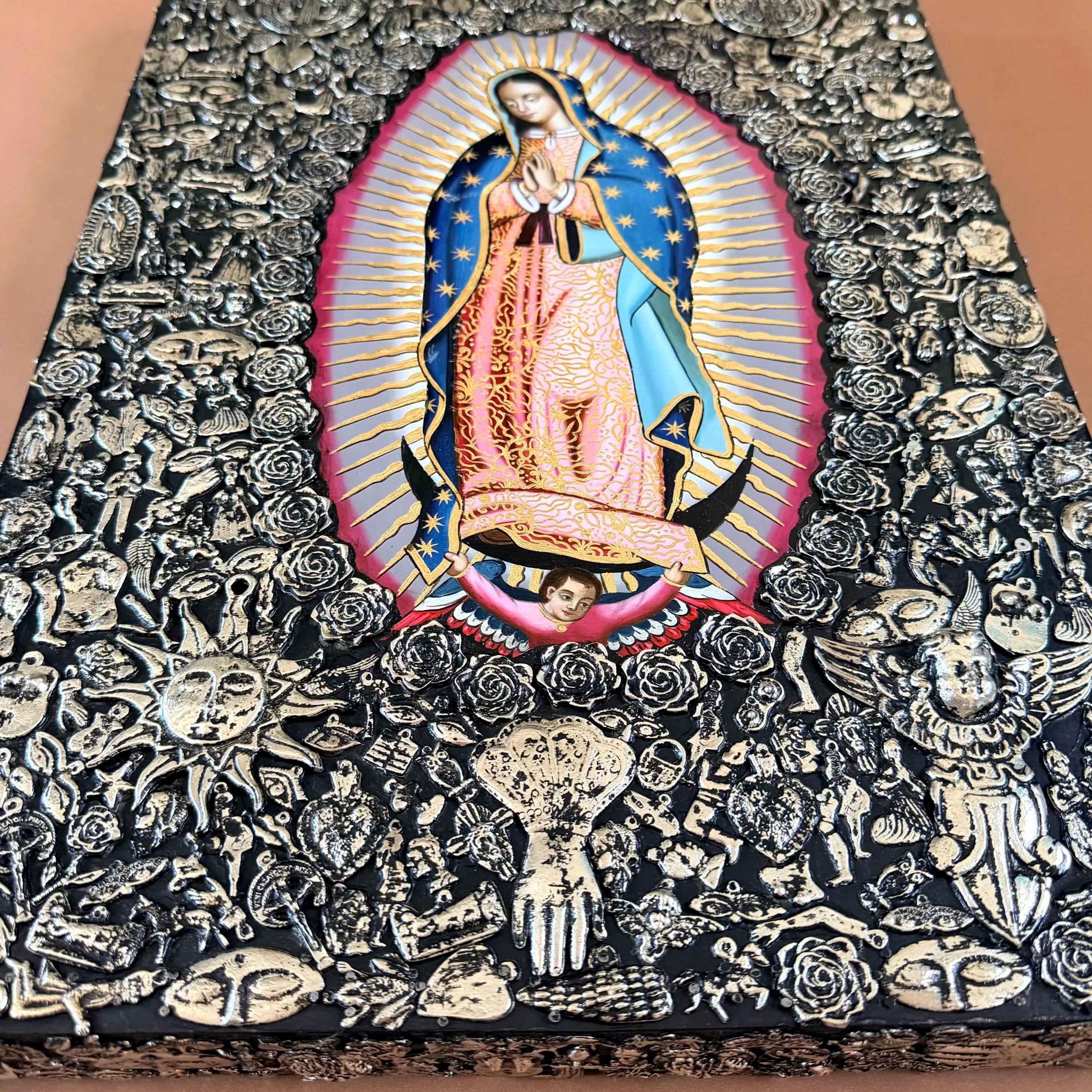 Guadalupe Retablo Art, Confirmation Gift, MAXI Oleo Retablo Guadalupe 24"(tall)