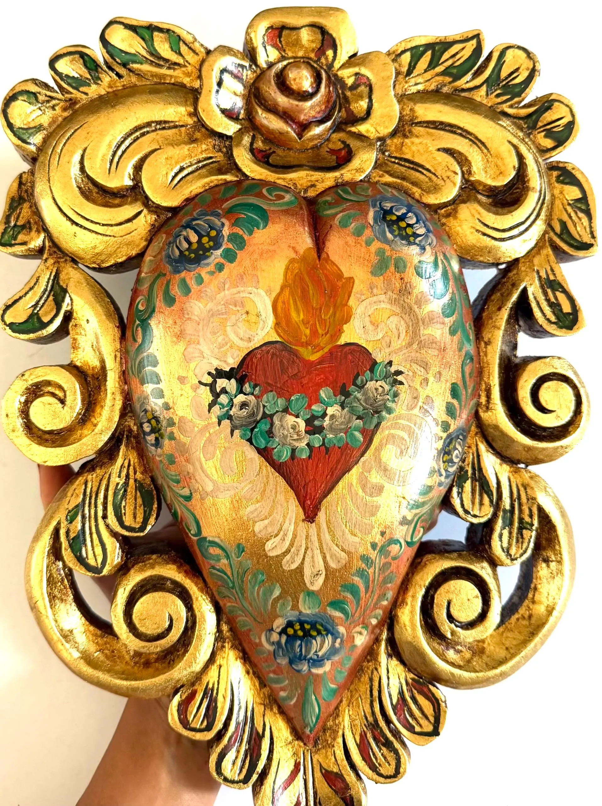 Milagro Heart Art, Unique Gift Idea, Colonial Sagrado Corazon 14"(tall)