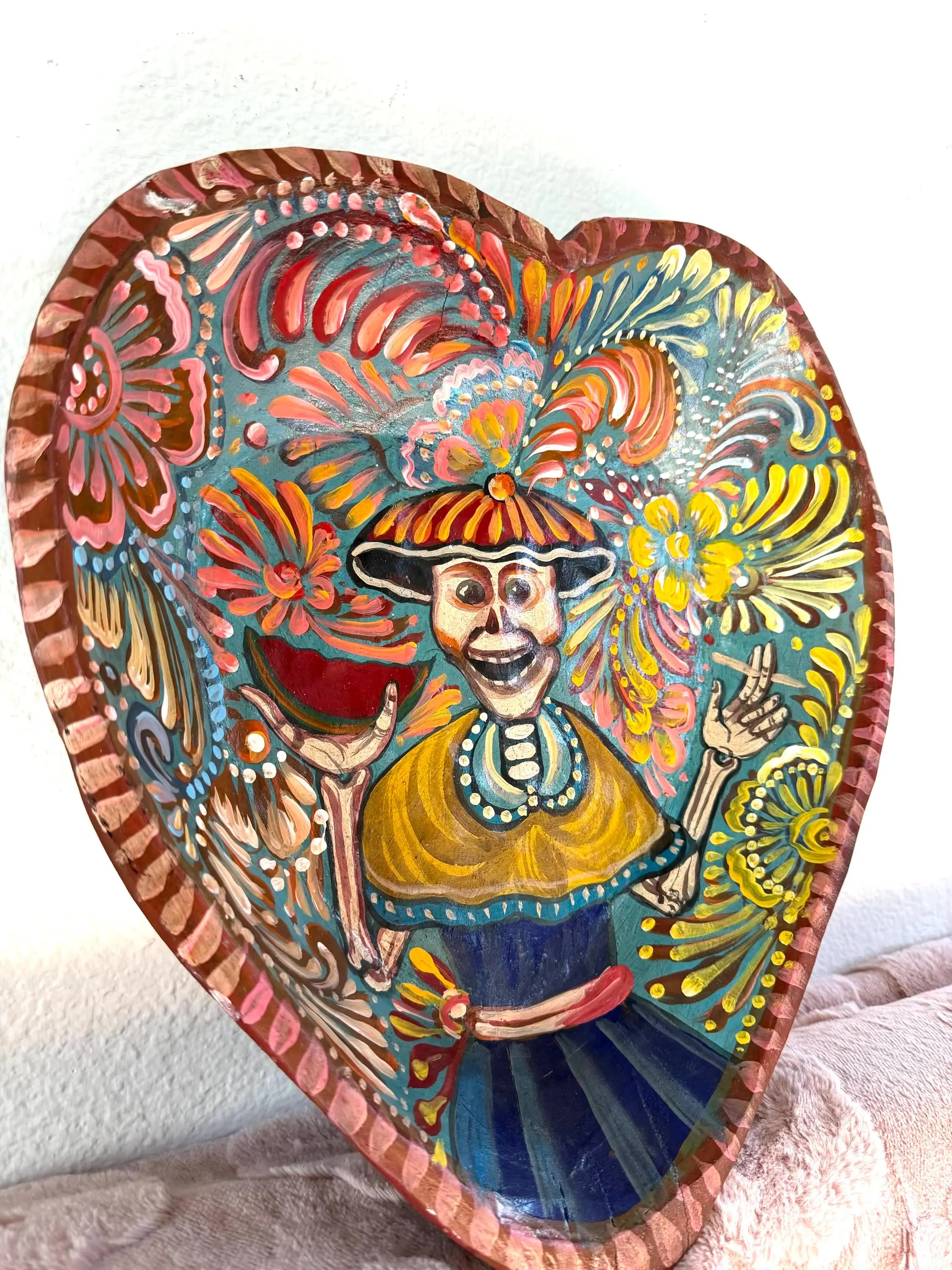 Day Of Dead Art, Unique Gift Idea, XXL Corazon Invertido Dia de Los Muertos
