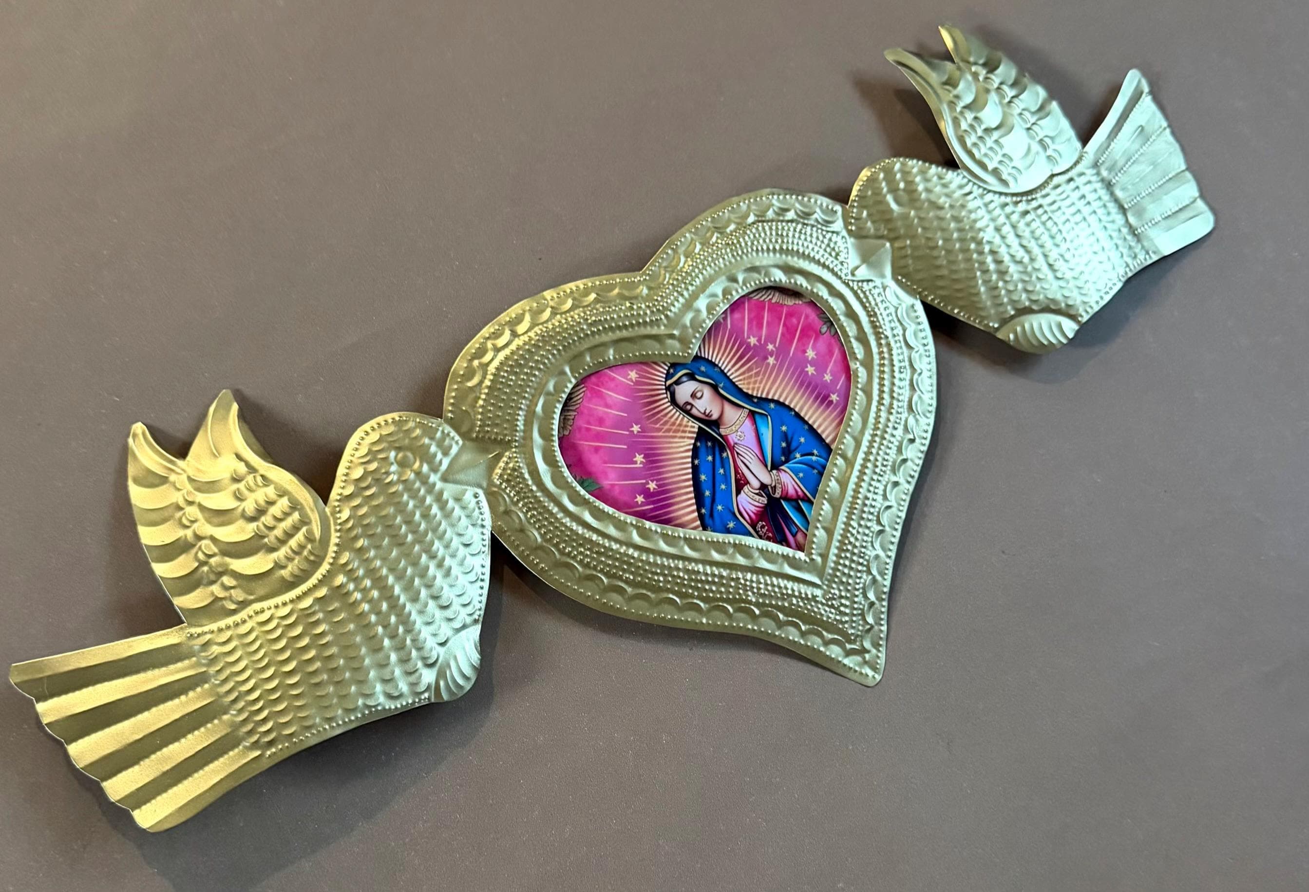 Guadalupe Retablo Art, Home Altar Piece, XL 19.5"(long) Nicho Guadalupe Gold