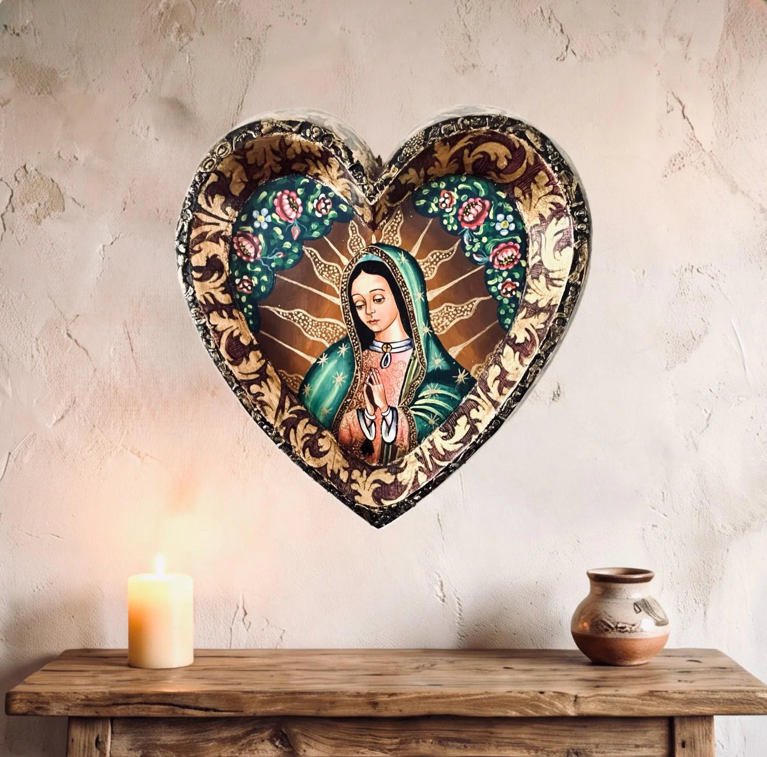 Guadalupe Nicho Shrine, Housewarming Gift, XXXL Hand Painted Guadalupe Oleo
