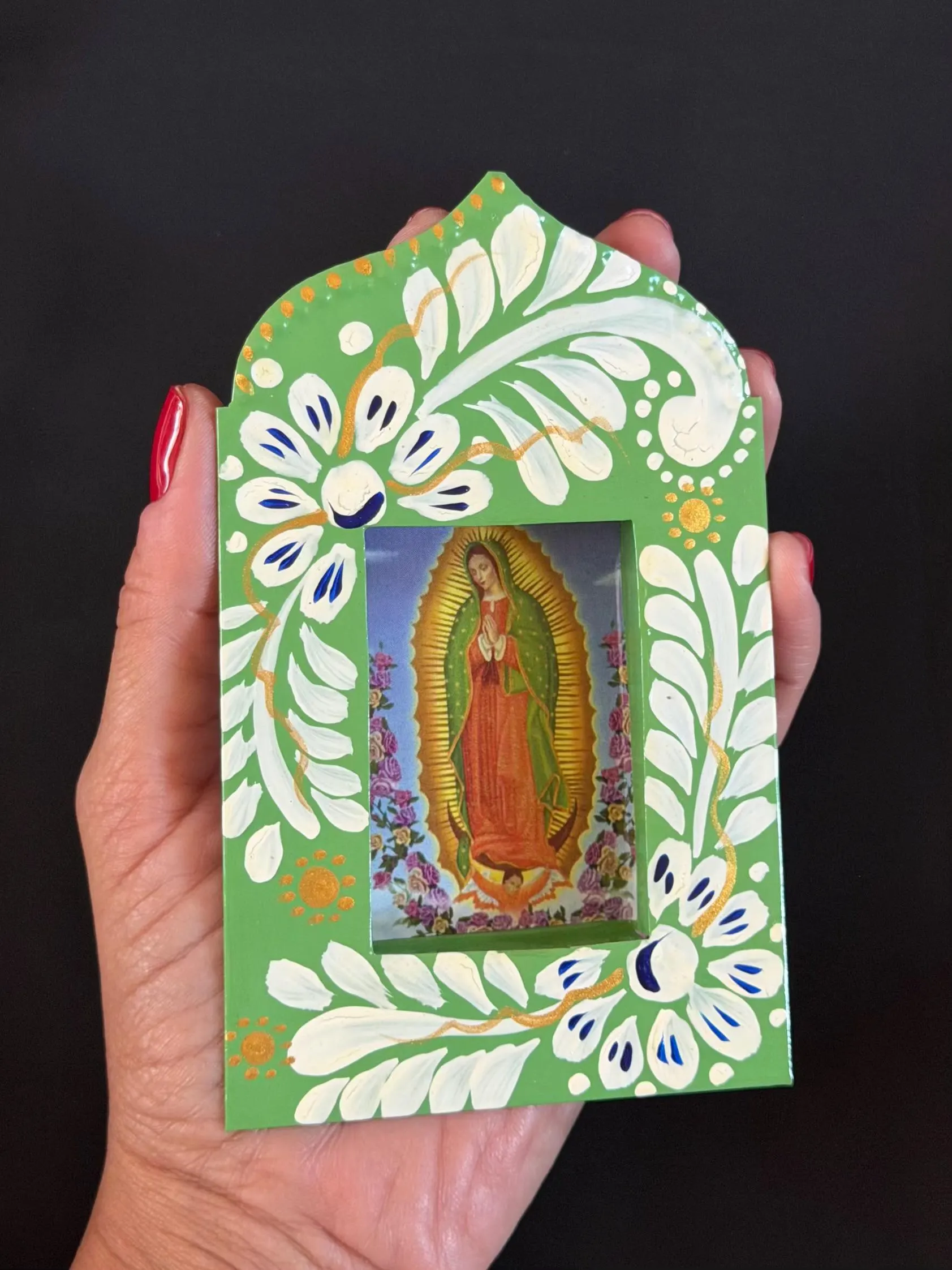 Handmade Tin Nicho Guadalupe Small, Mexican Folk Art Multicolor Niche 5.5”