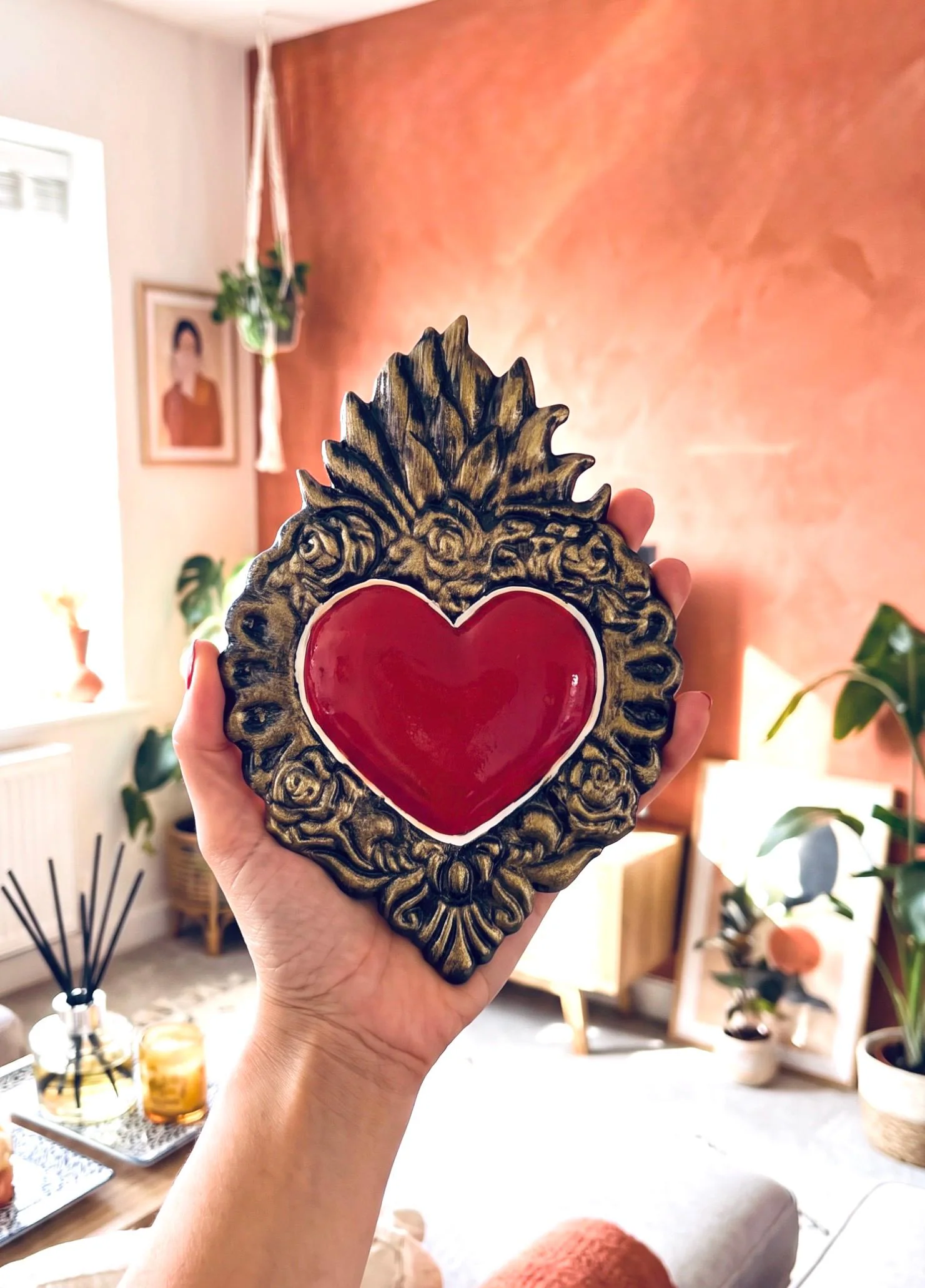 Milagro Heart Art, Gift For Her, Decorado Red 6"x 8"