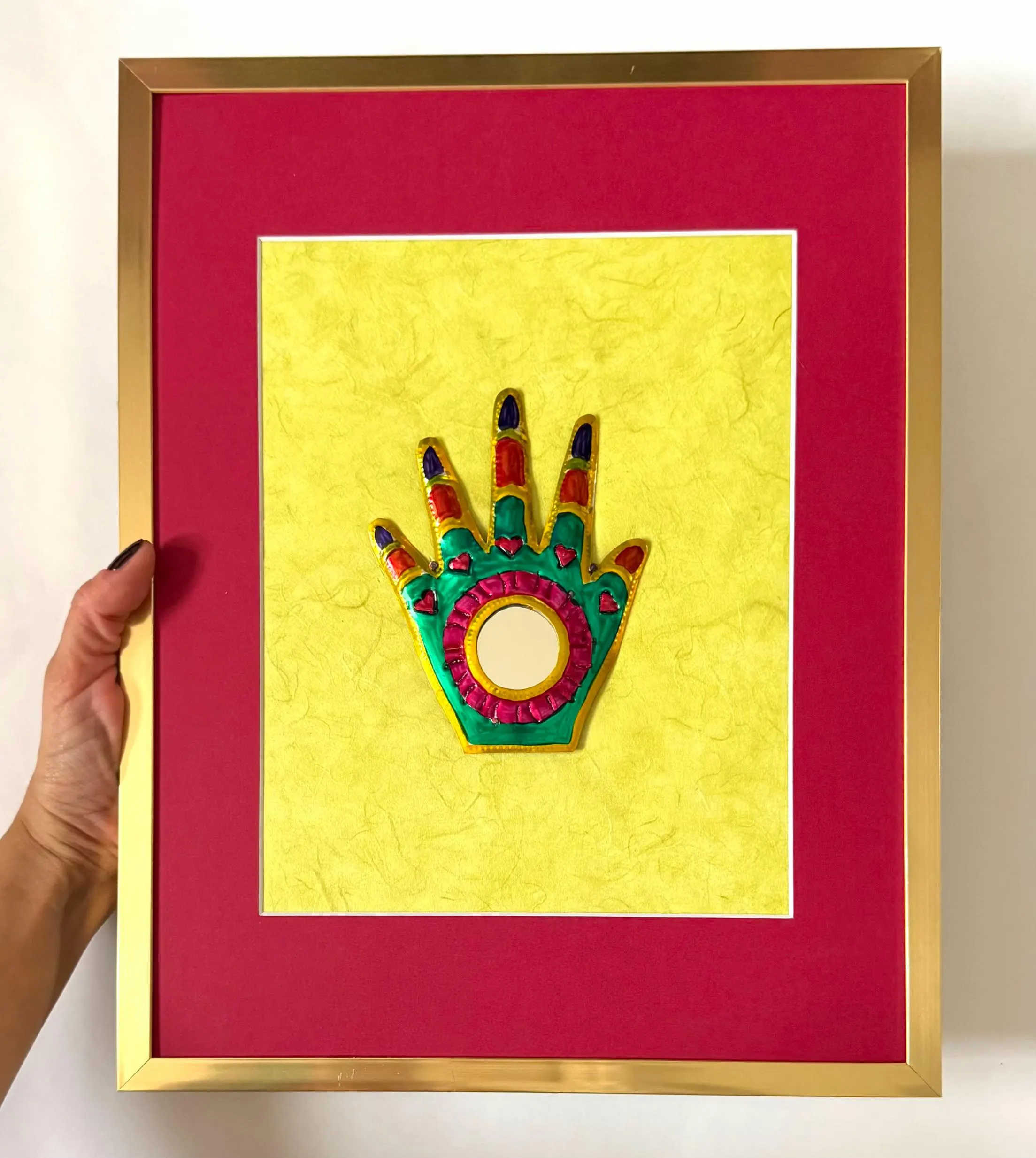 Hand Of Fatima, Boho Wall Gift, Framed Tin Manita 11.5"x 14.5"