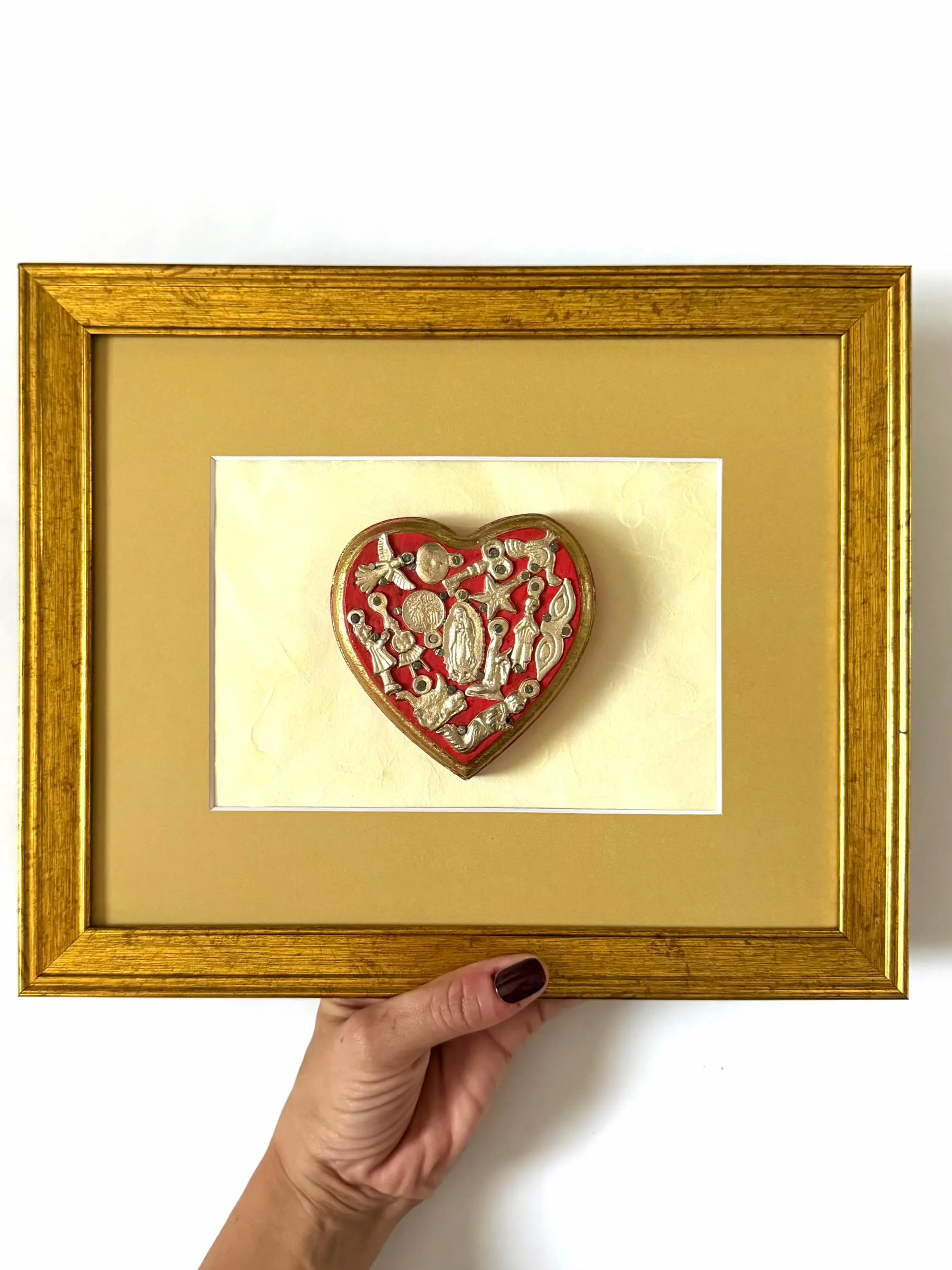 Guadalupe Nicho Shrine, Home Altar Piece, Framed Vintage Guadalupe Red 11.5"x 9.5"