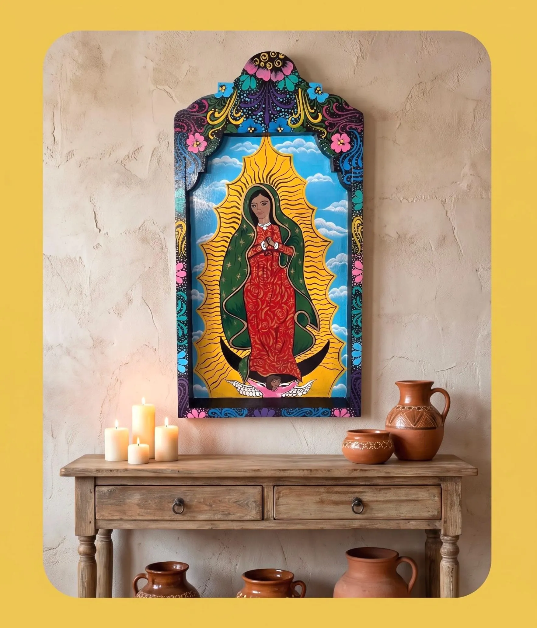 Our Lady Art, Confirmation Gift, MAXI Retablo Hand Painted Guadalupe 30"