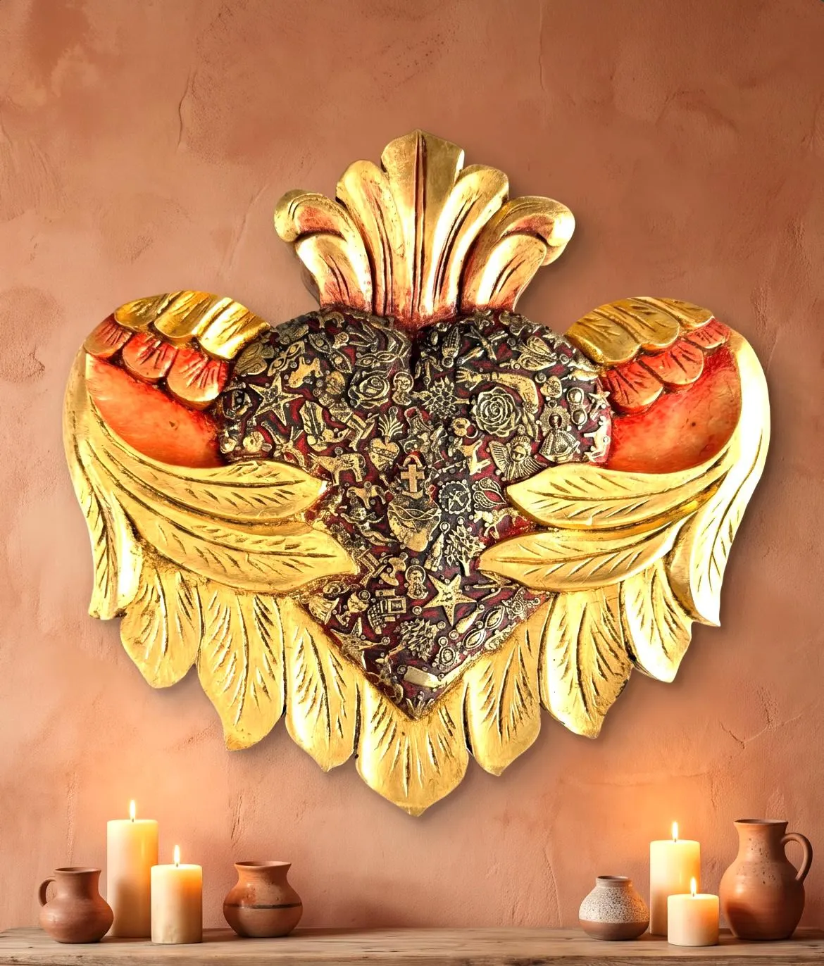 Tin Retablo Art, Vintage-Style Decor, Abrazo Corazon Colonial Milagritos