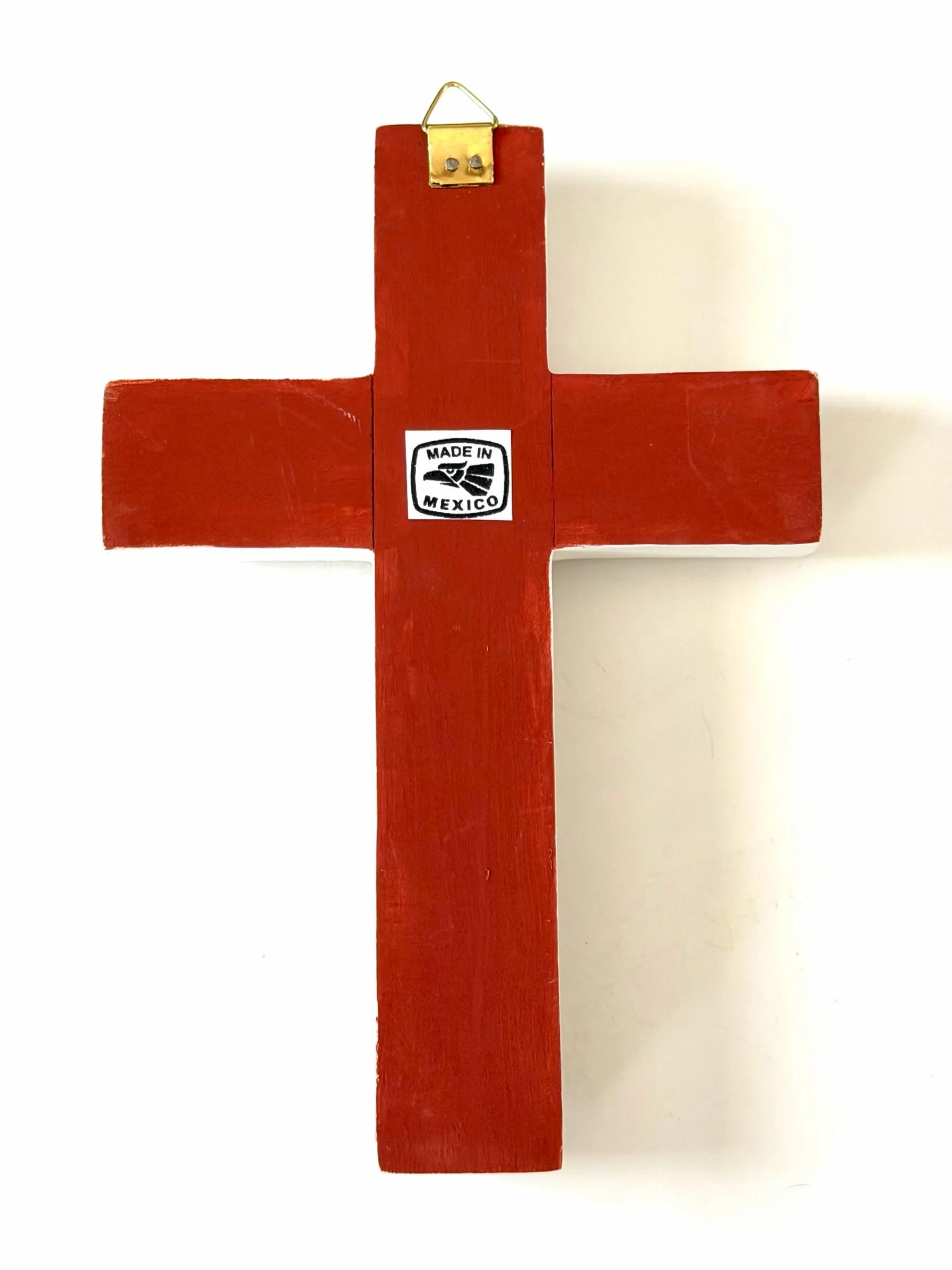 Hand Carved Guadalupe Milagritos Cross, Mexican Home Decor, Ex-Voto Style (8" Tall)