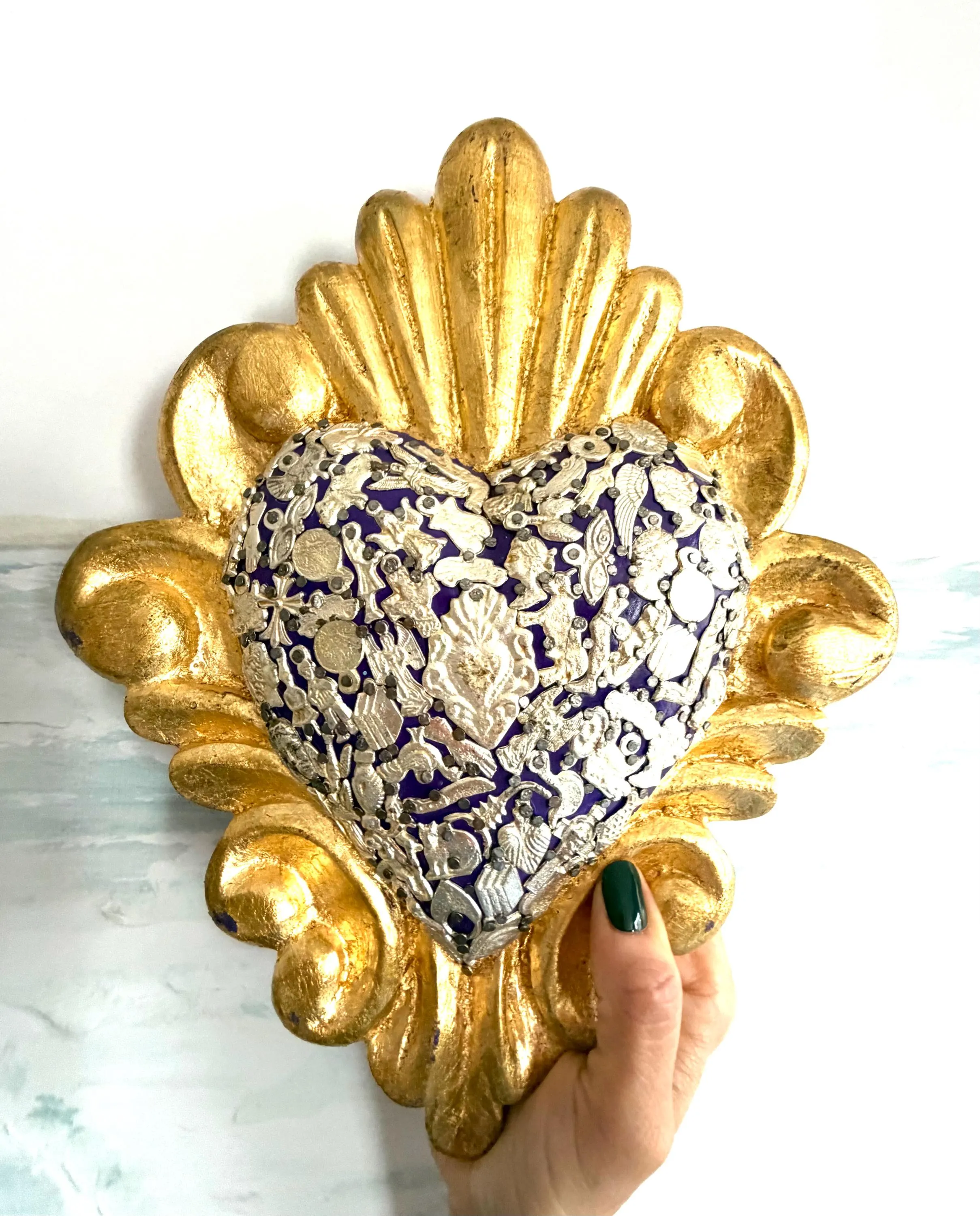 Tin Ex-Voto Charm, Housewarming Gift, XL Colonial Oro & Morado