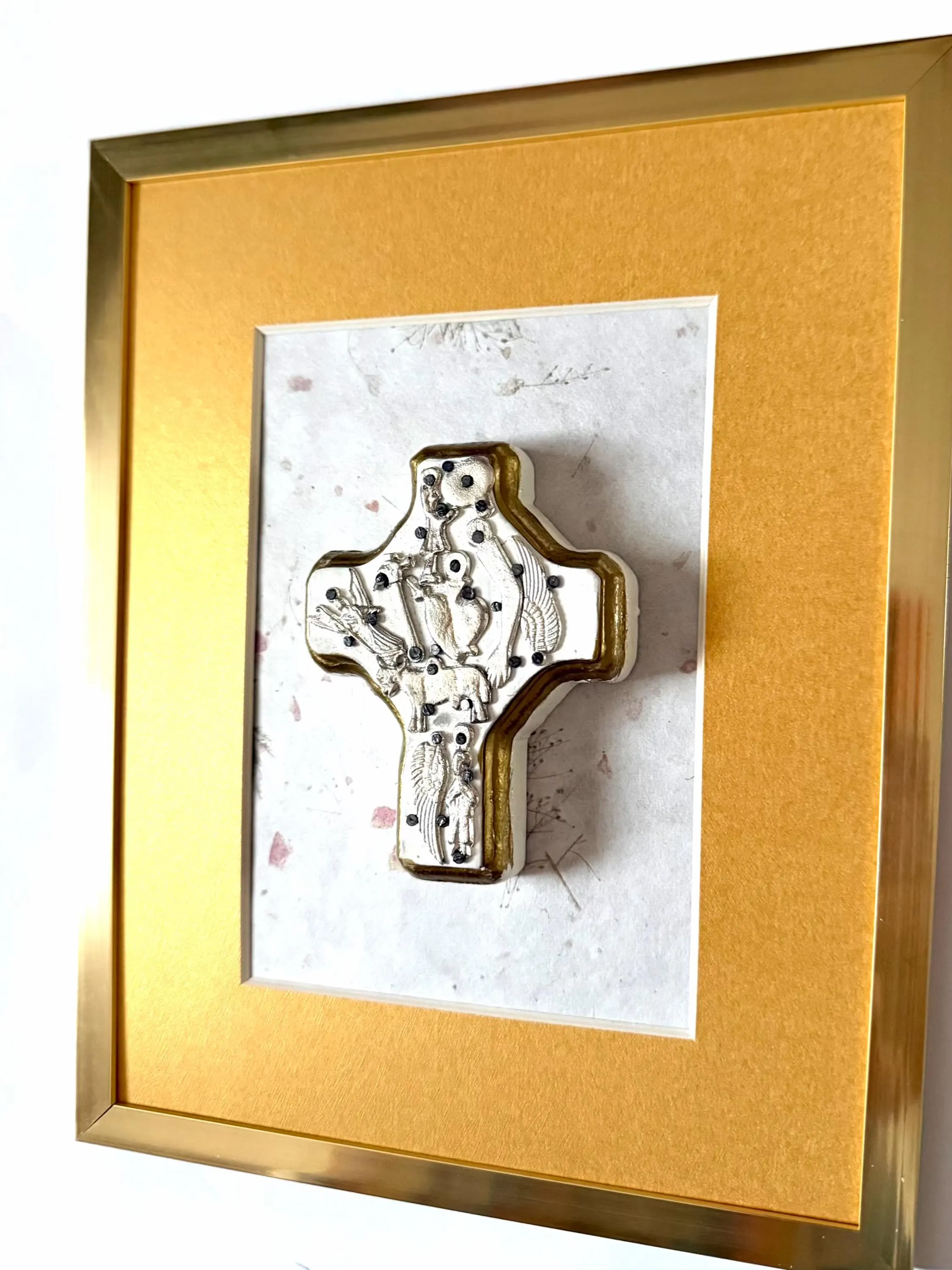 Sacred Heart Cross, Baptism Gift, Framed Milagritos Cross 8.5"x 10.5"