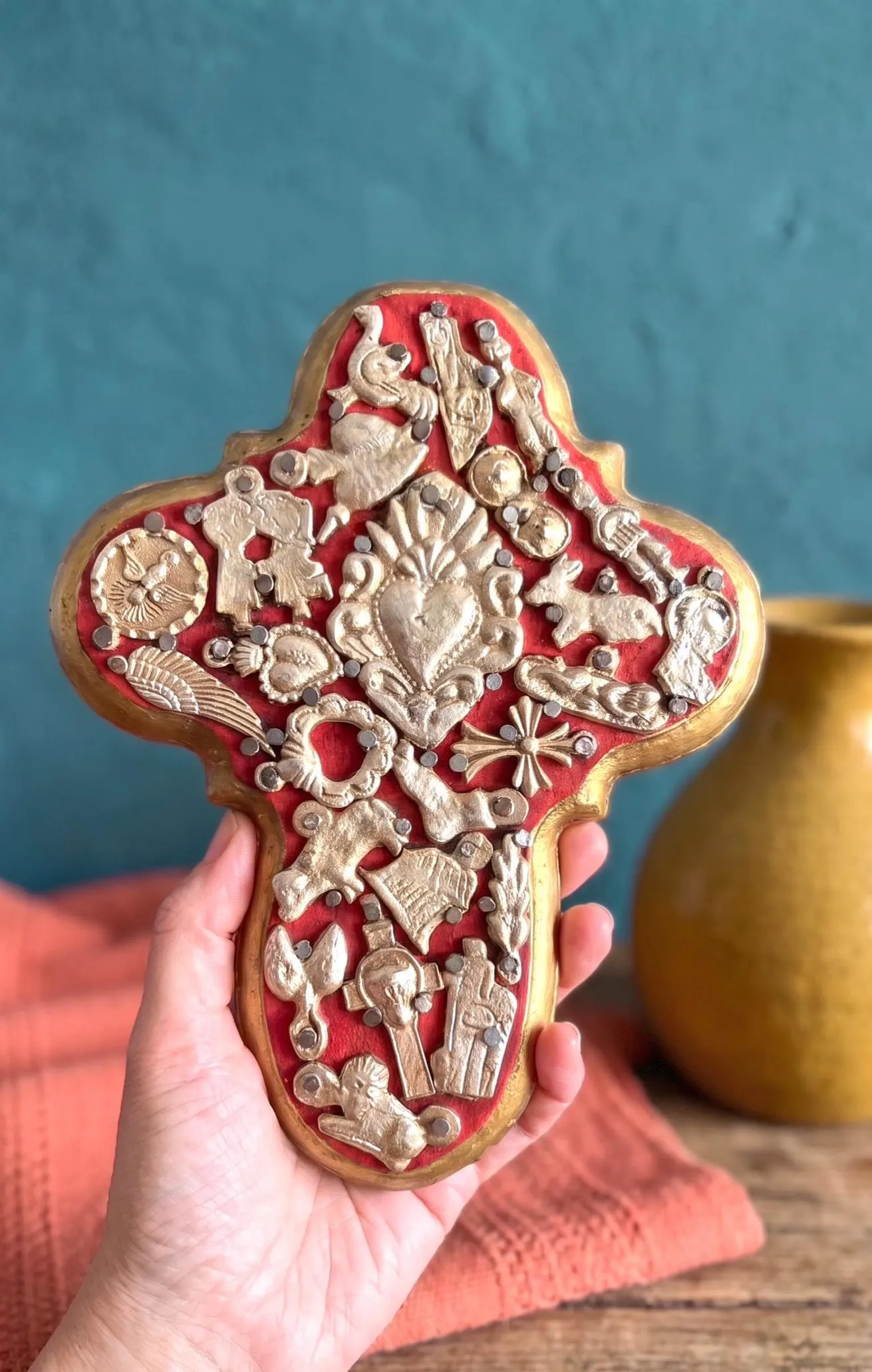 Milagro Cross Art, Godparent Gift, Milagritos Vintage Cruz Colonial 10"