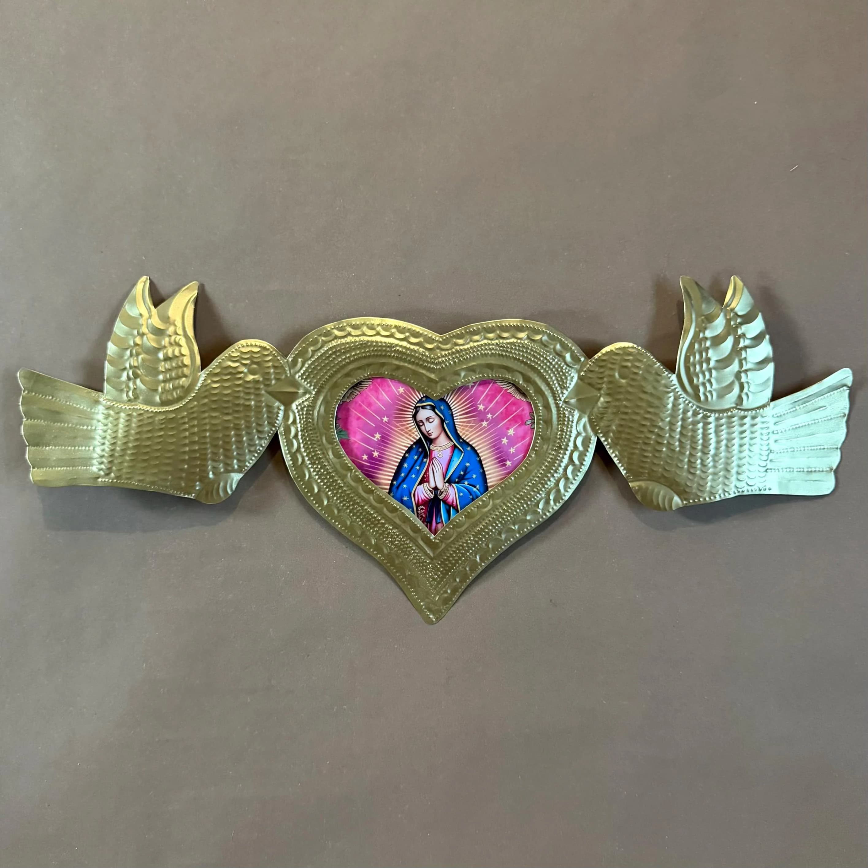 Guadalupe Retablo Art, Home Altar Piece, XL 19.5"(long) Nicho Guadalupe Gold