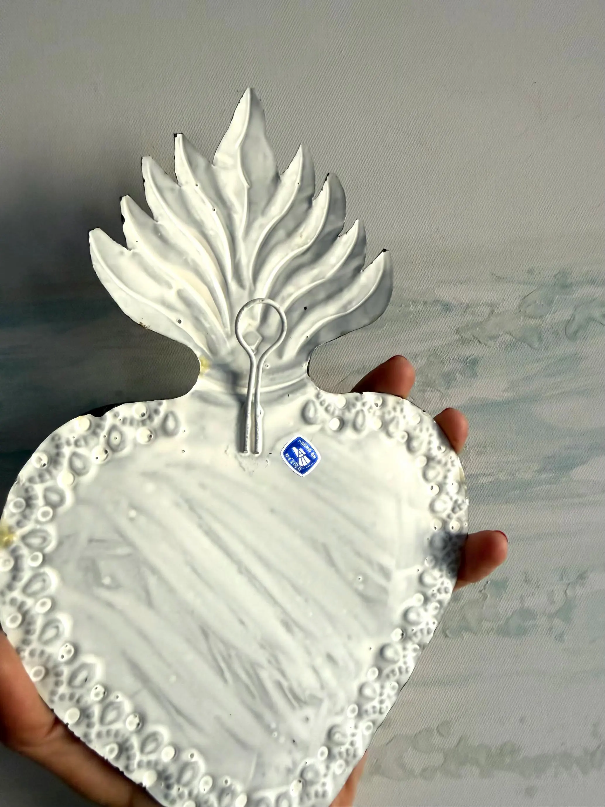 Punched Tin Heart, Eclectic Home Accent, Tres Flores Decorado 9.5"