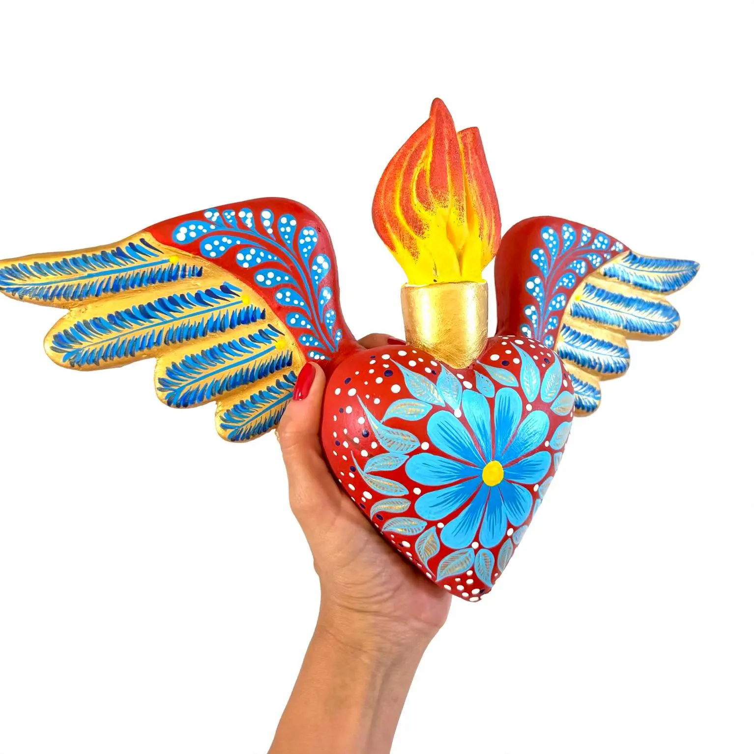 Ceramic Sacred Heart, Unique Gift For Her, Handmade Ceramic Heart with Wings 15"(long)