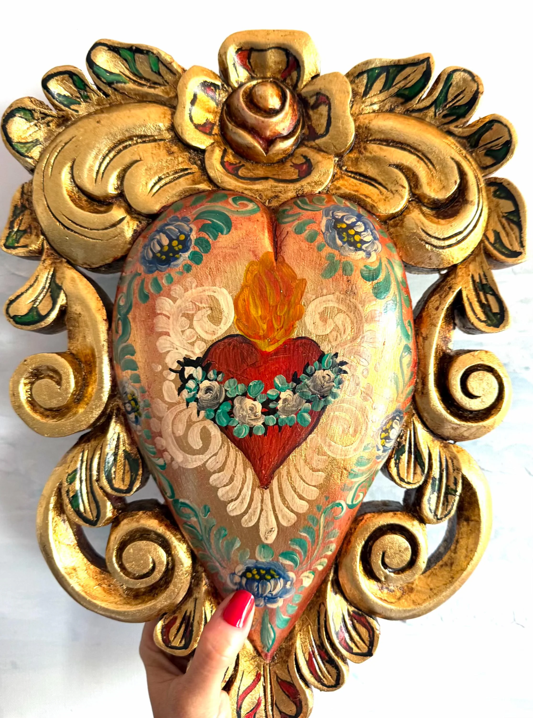 Milagro Heart Art, Unique Gift Idea, Colonial Sagrado Corazon 14"(tall)