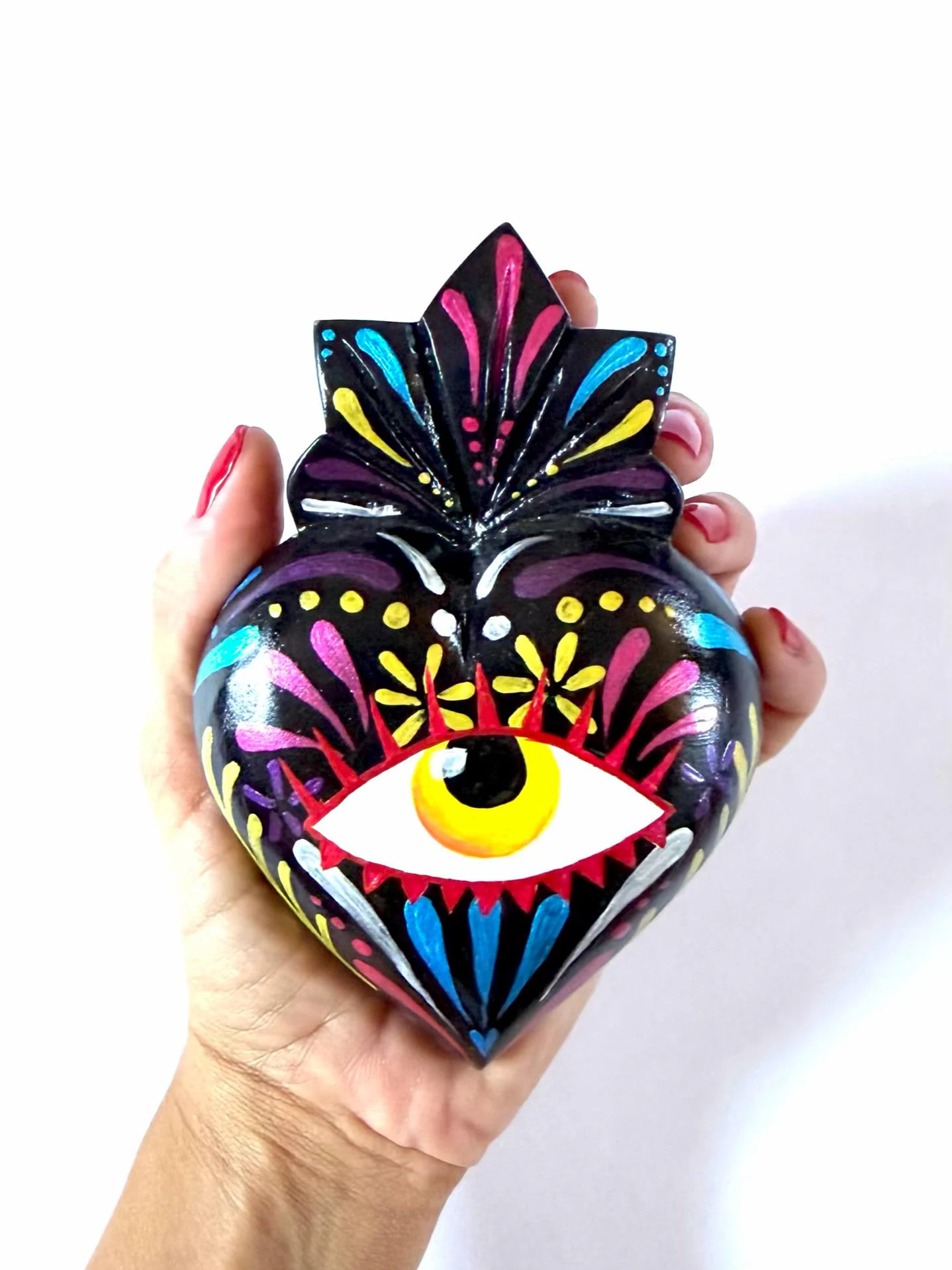 Ojo Wood Sacred Heart Folk Art, Ex-voto Home Decor Gift, Boho Milagro Mexico Hand-carved
