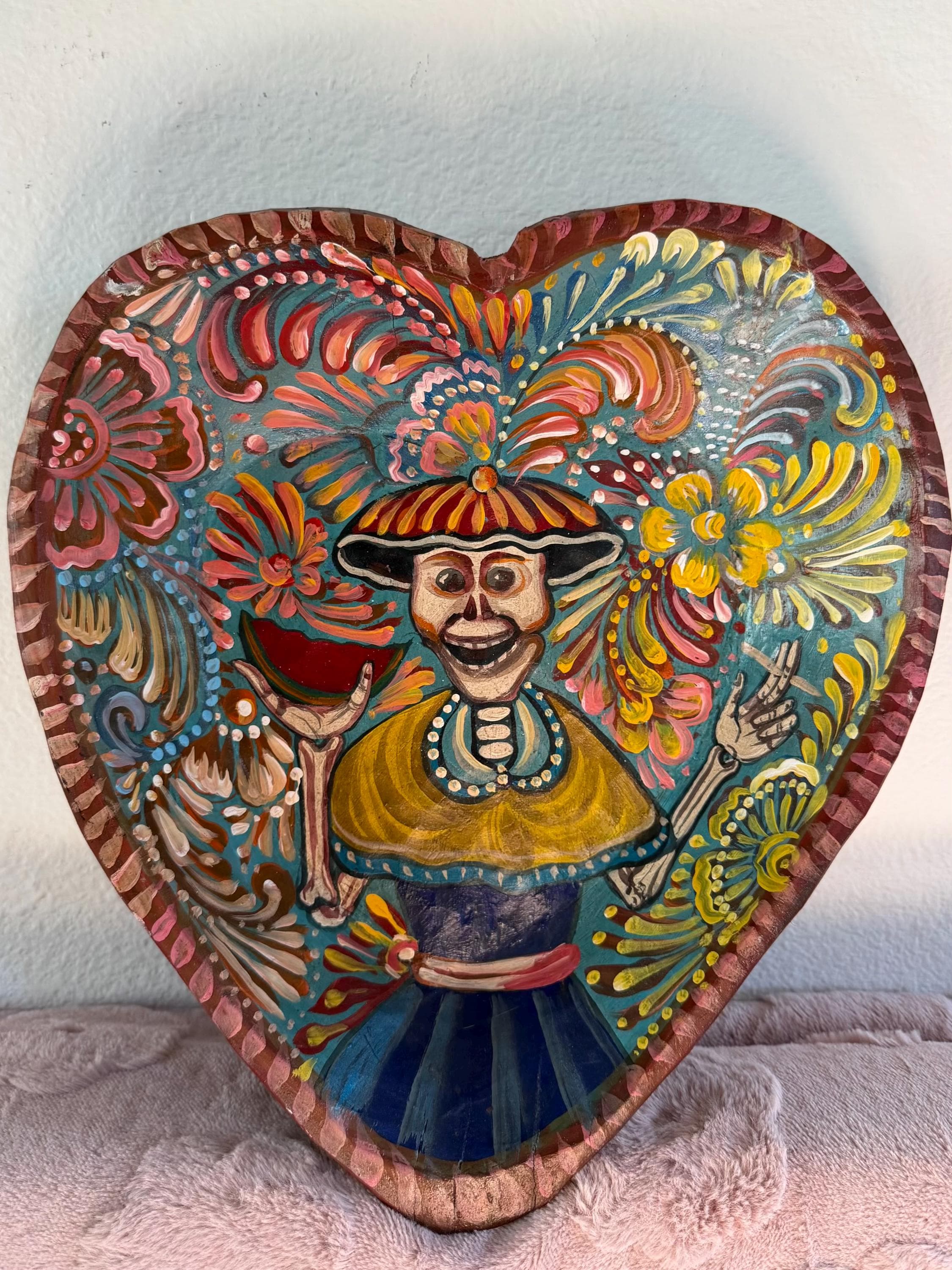 Day Of Dead Art, Unique Gift Idea, XXL Corazon Invertido Dia de Los Muertos
