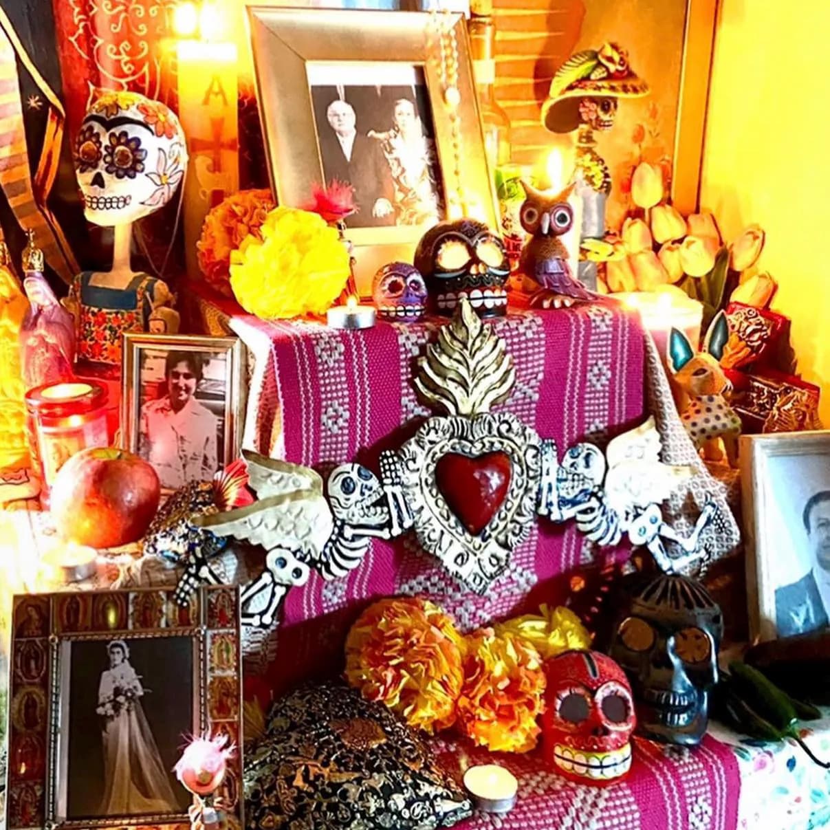 XL D.Muertos 20”(long), Handcrafted Sacred Heart Wall Art, Mexican Home Decor, Ex-Voto Milagro Style