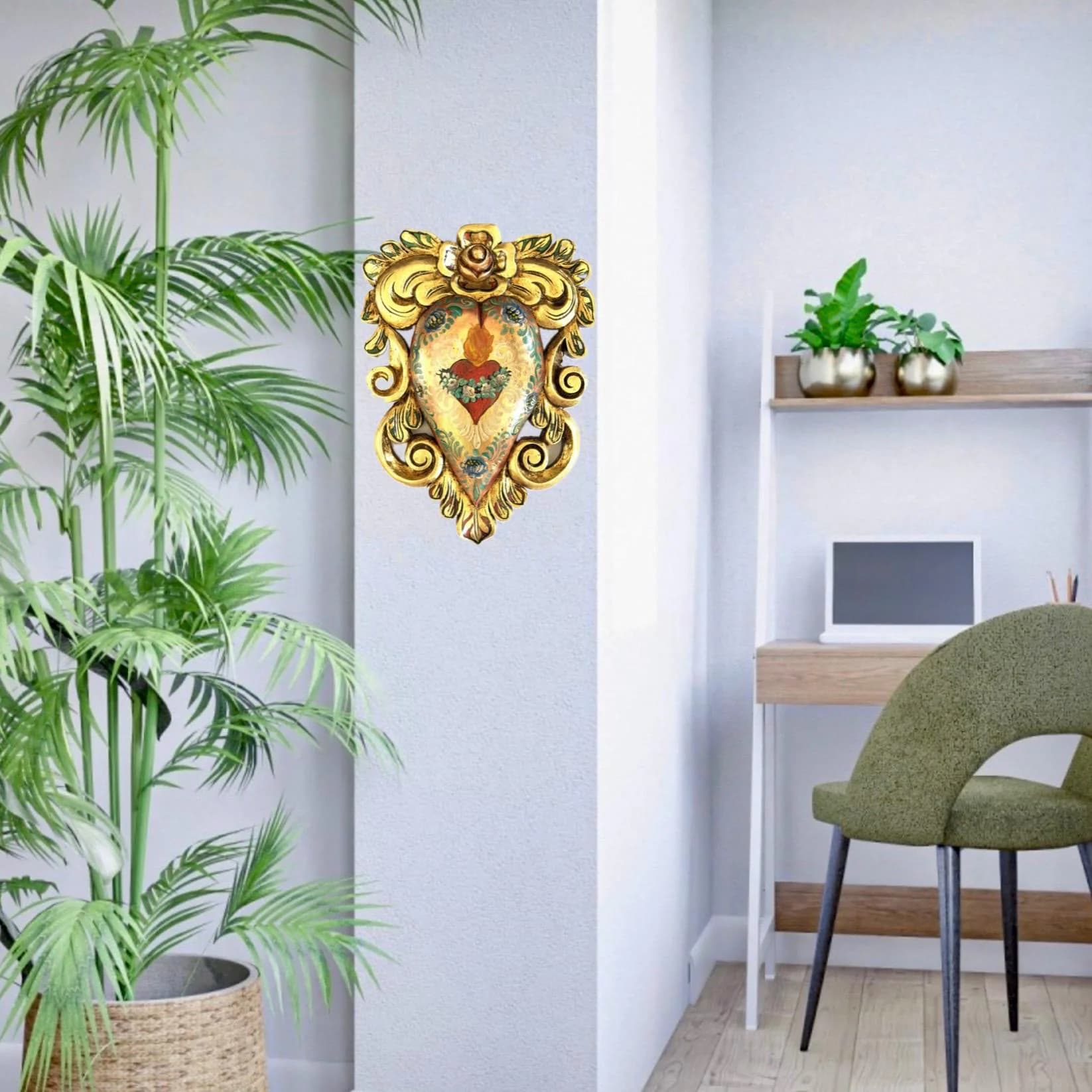 Milagro Heart Art, Unique Gift Idea, Colonial Sagrado Corazon 14"(tall)