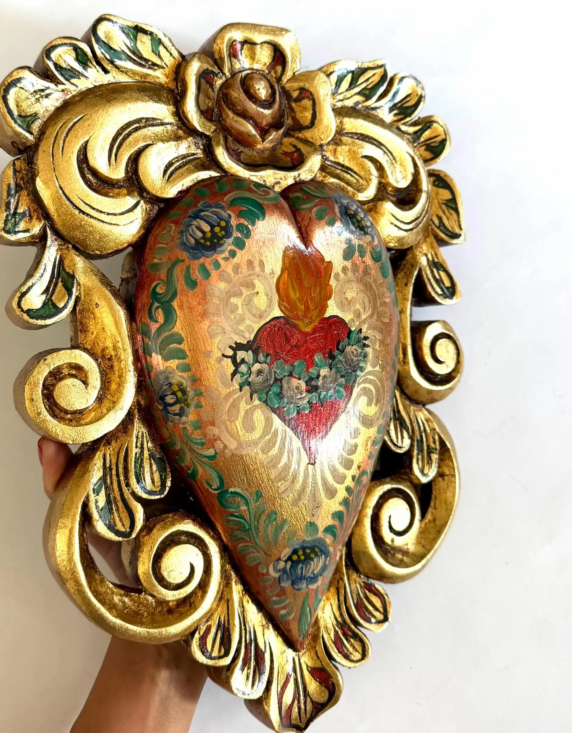 Milagro Heart Art, Unique Gift Idea, Colonial Sagrado Corazon 14"(tall)
