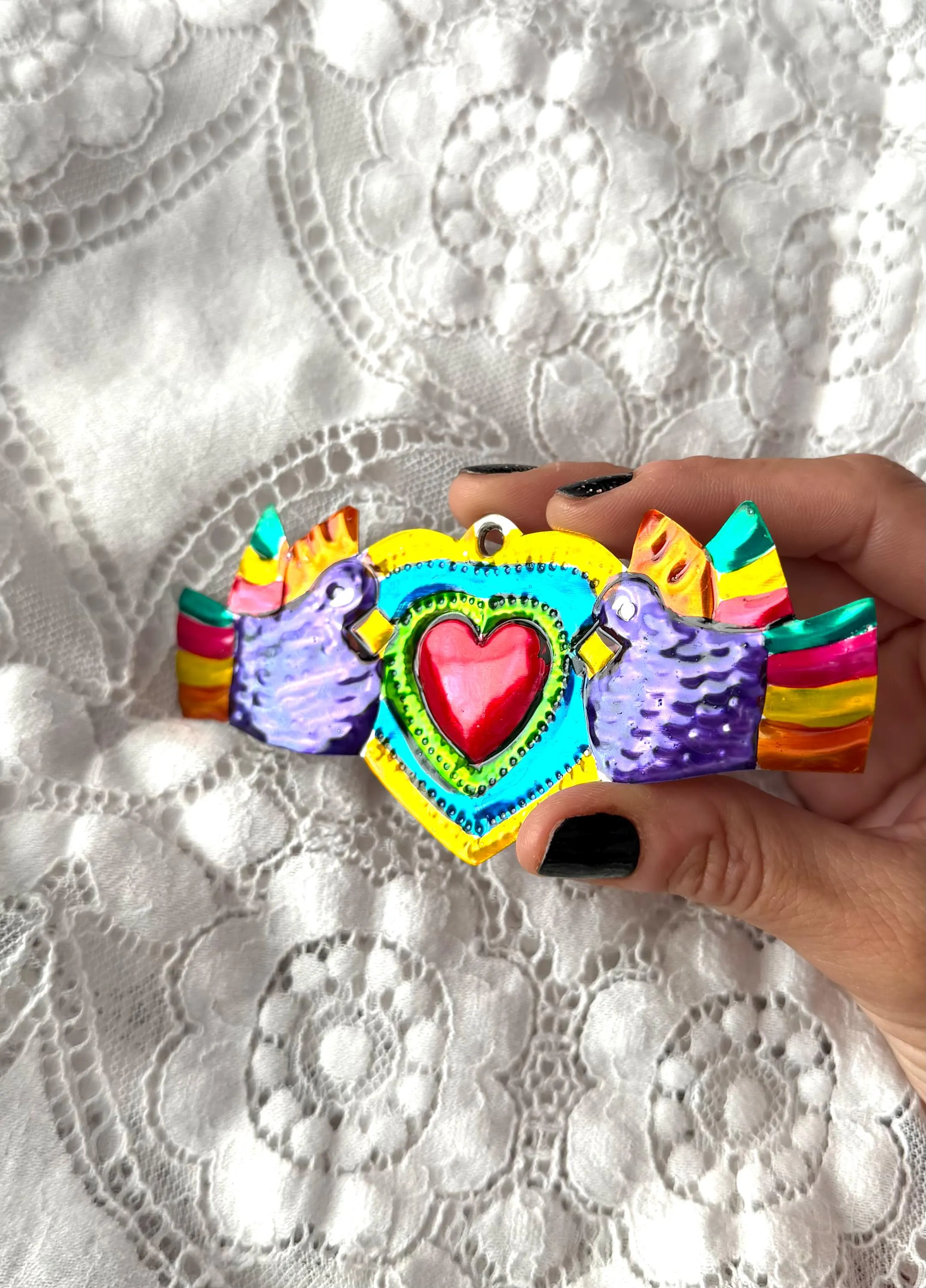 Small Lata 5”(long), Handmade Tin Sacred Heart Wall Art, Rustic Mexican Decor, Milagro Folk Art Charm, Handmade by Mexican Artisans