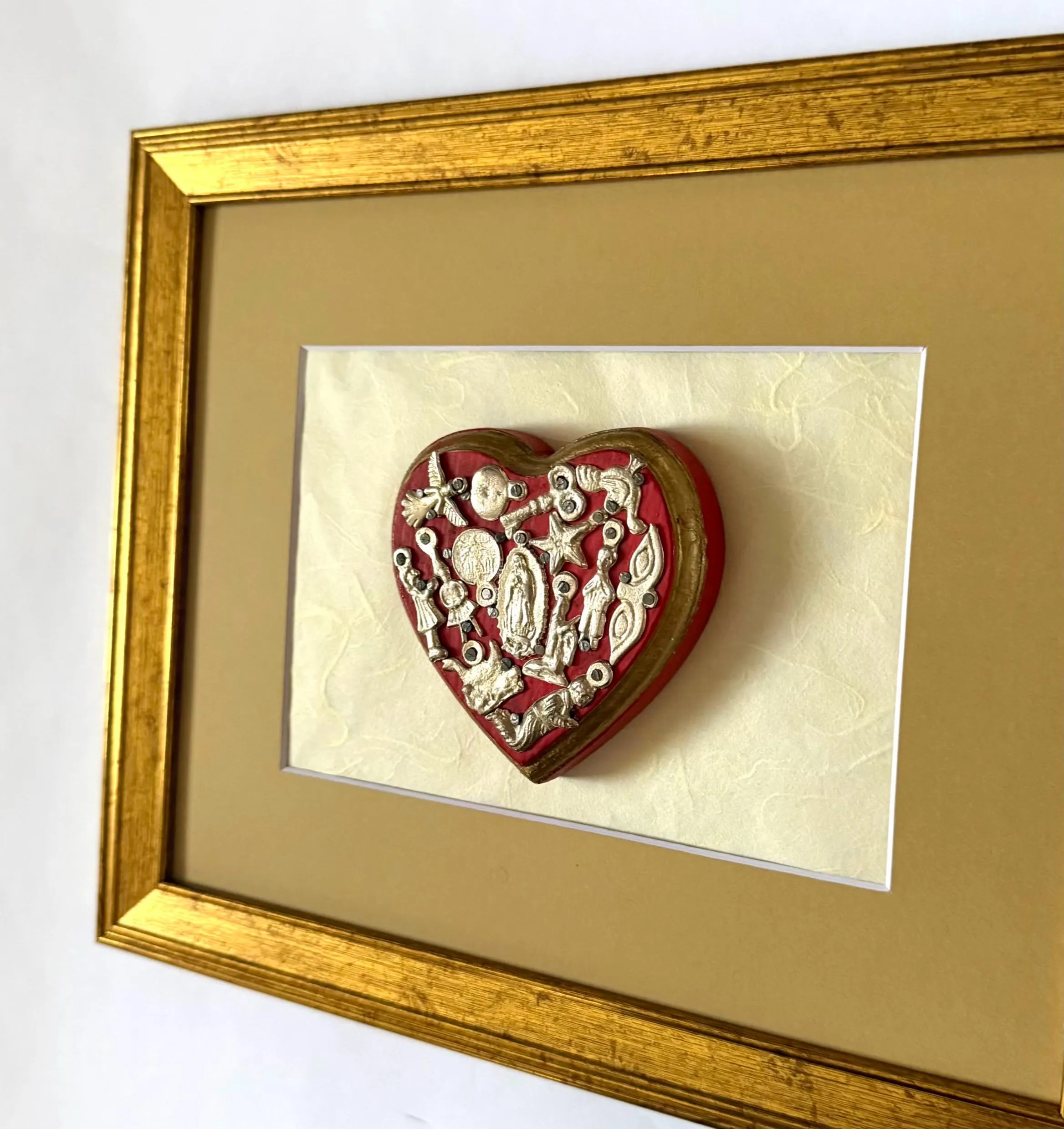 Guadalupe Nicho Shrine, Home Altar Piece, Framed Vintage Guadalupe Red 11.5"x 9.5"