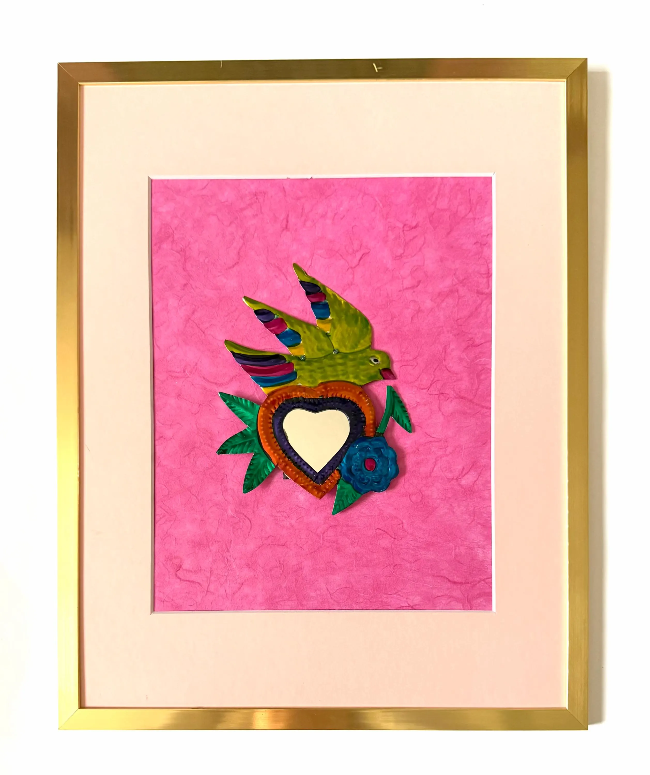 Milagro Heart Art, Gift For Her, Framed Pajarillos 11.5"x 14.5"