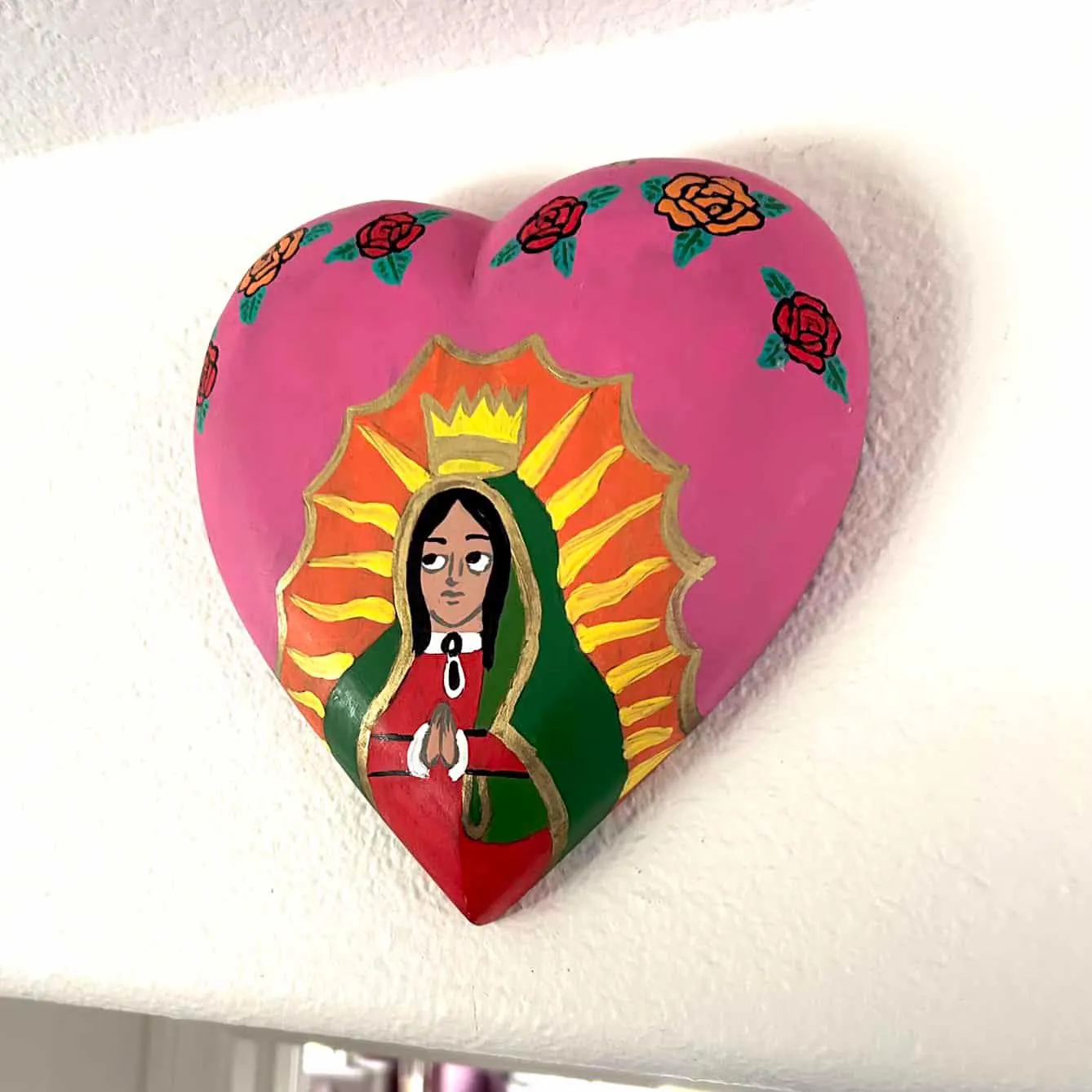 Guadalupe Devotional Art, Catholic Gift, XL Guadalupe Globo Mate 8"x 9"x 1.5"