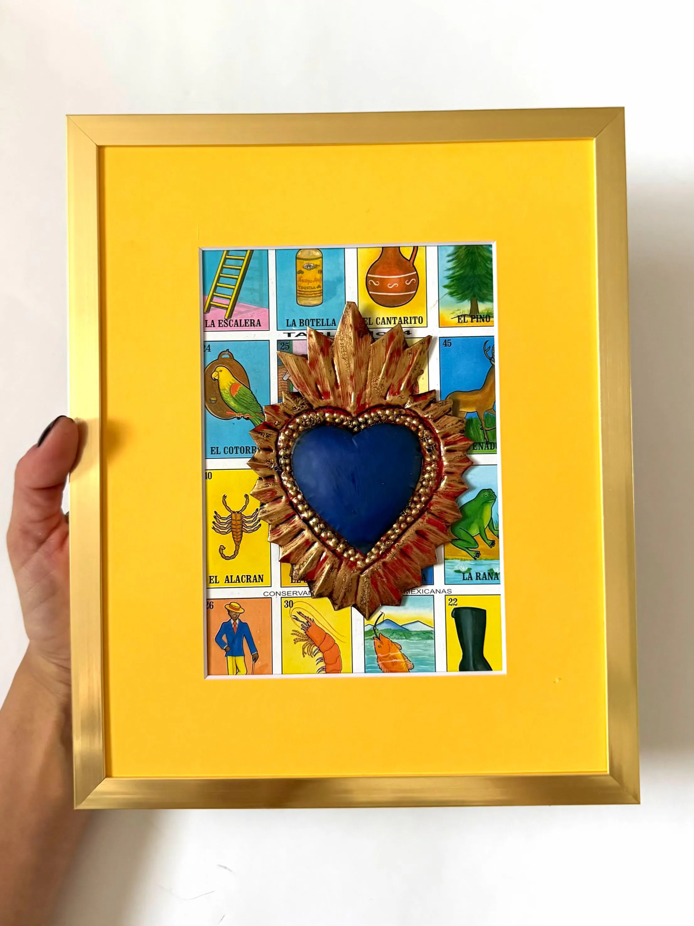 Milagro Heart Art, Housewarming Gift, Framed Loteria San Luisito 8.5"x 10.5"