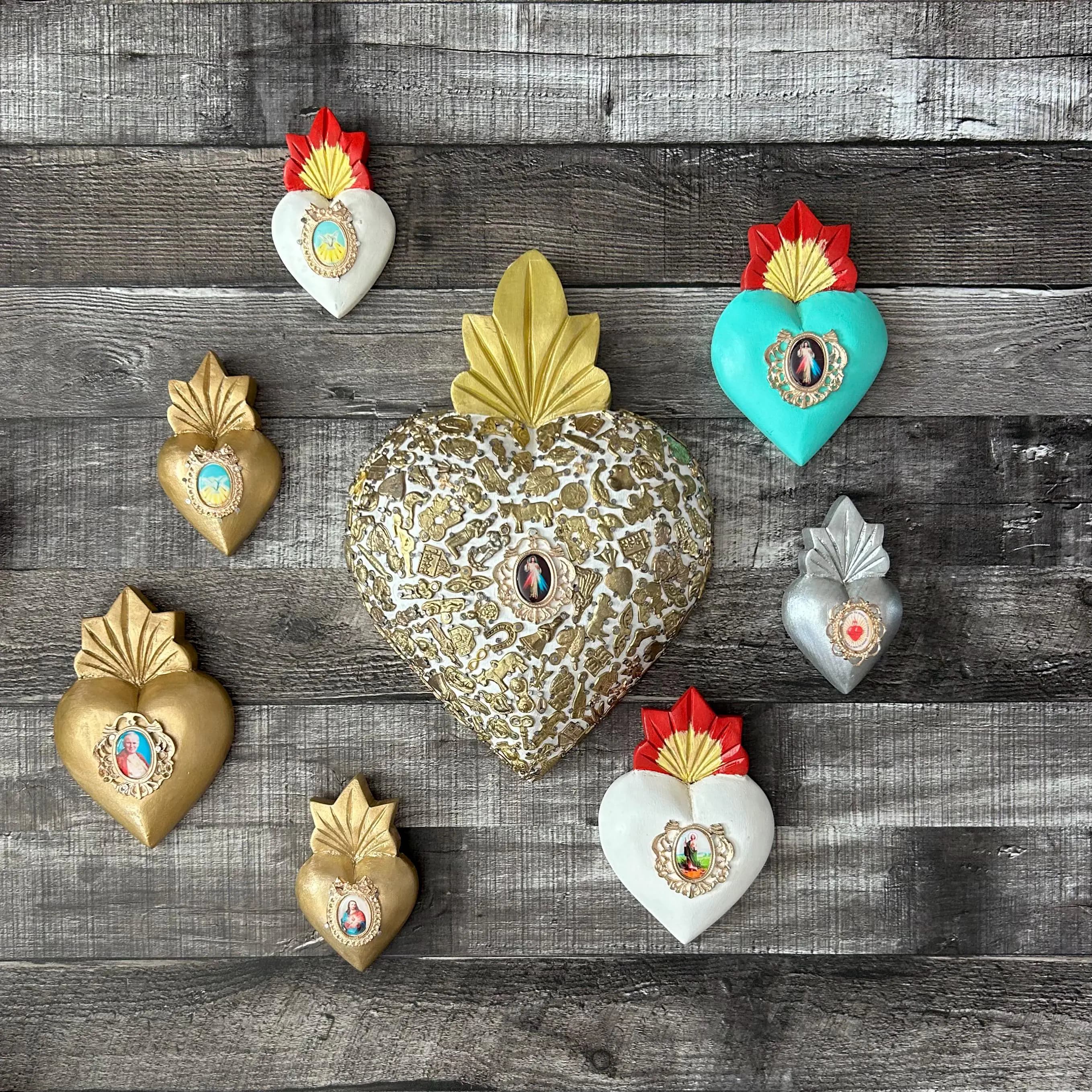 Tin Retablo Art, Boho Wall Decor, Santisima Trinidad Small White