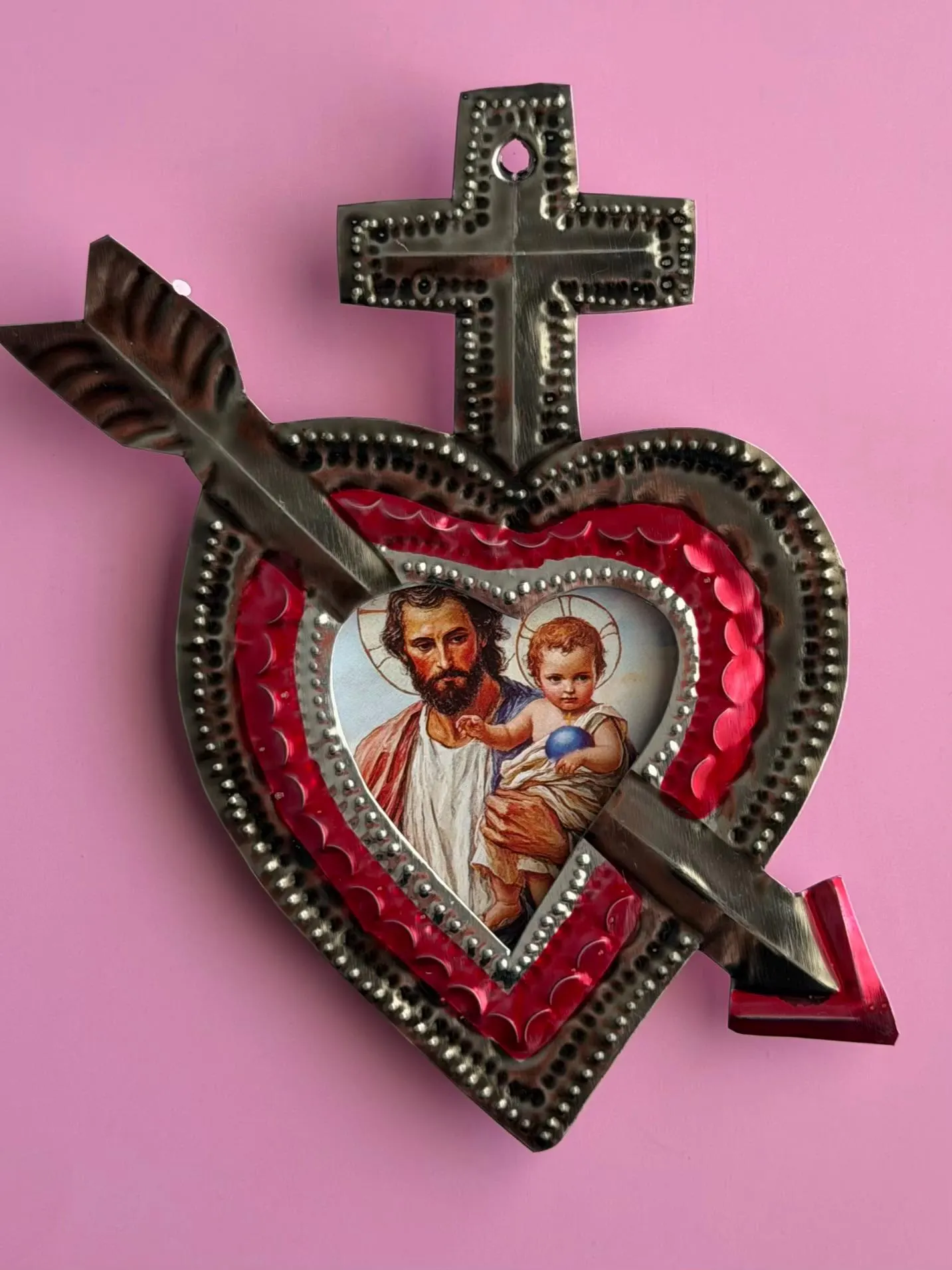 Tin Ex-Voto Charm, Gift For Her, Nicho Saint Christopher