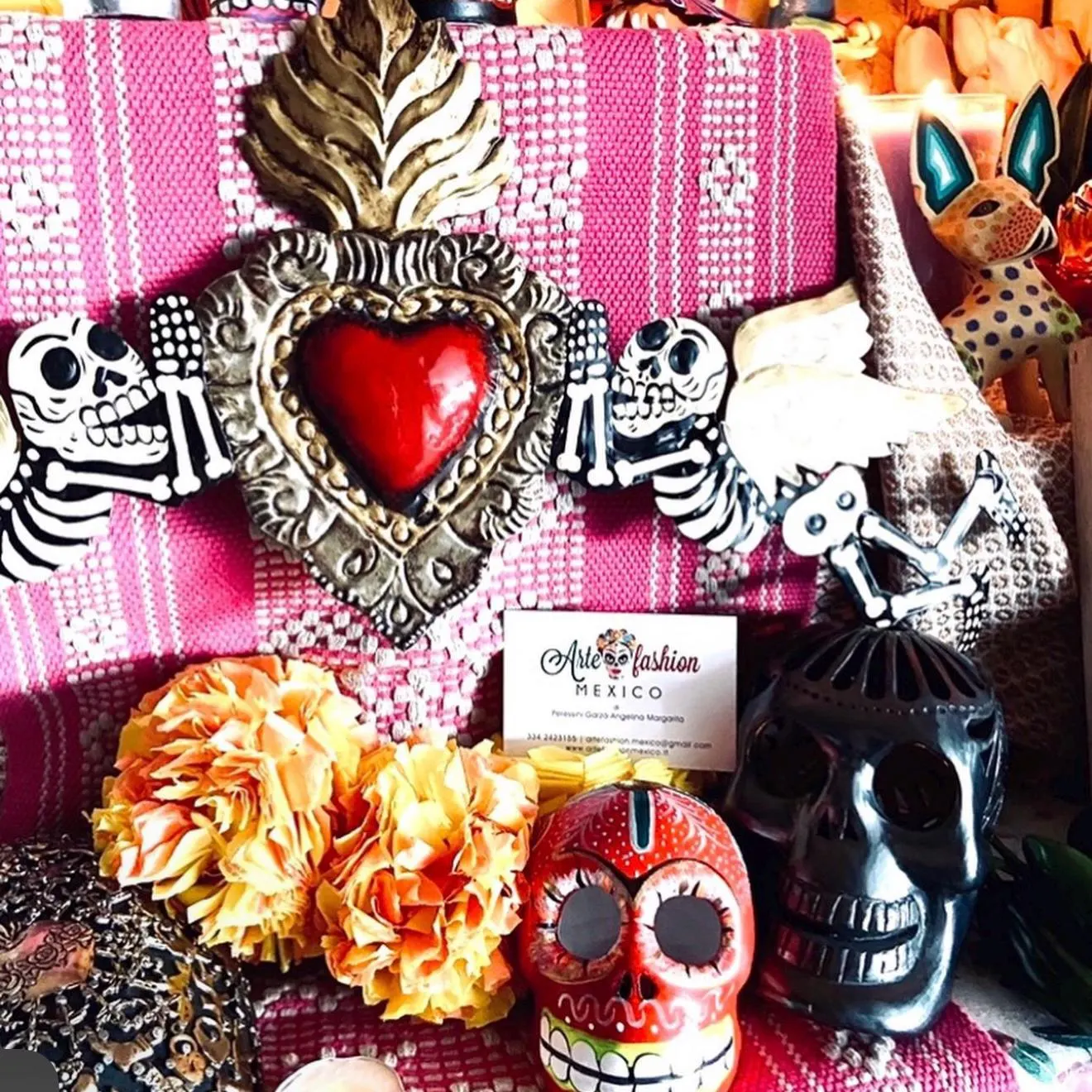 XL D.Muertos 20”(long), Handcrafted Sacred Heart Wall Art, Mexican Home Decor, Ex-Voto Milagro Style