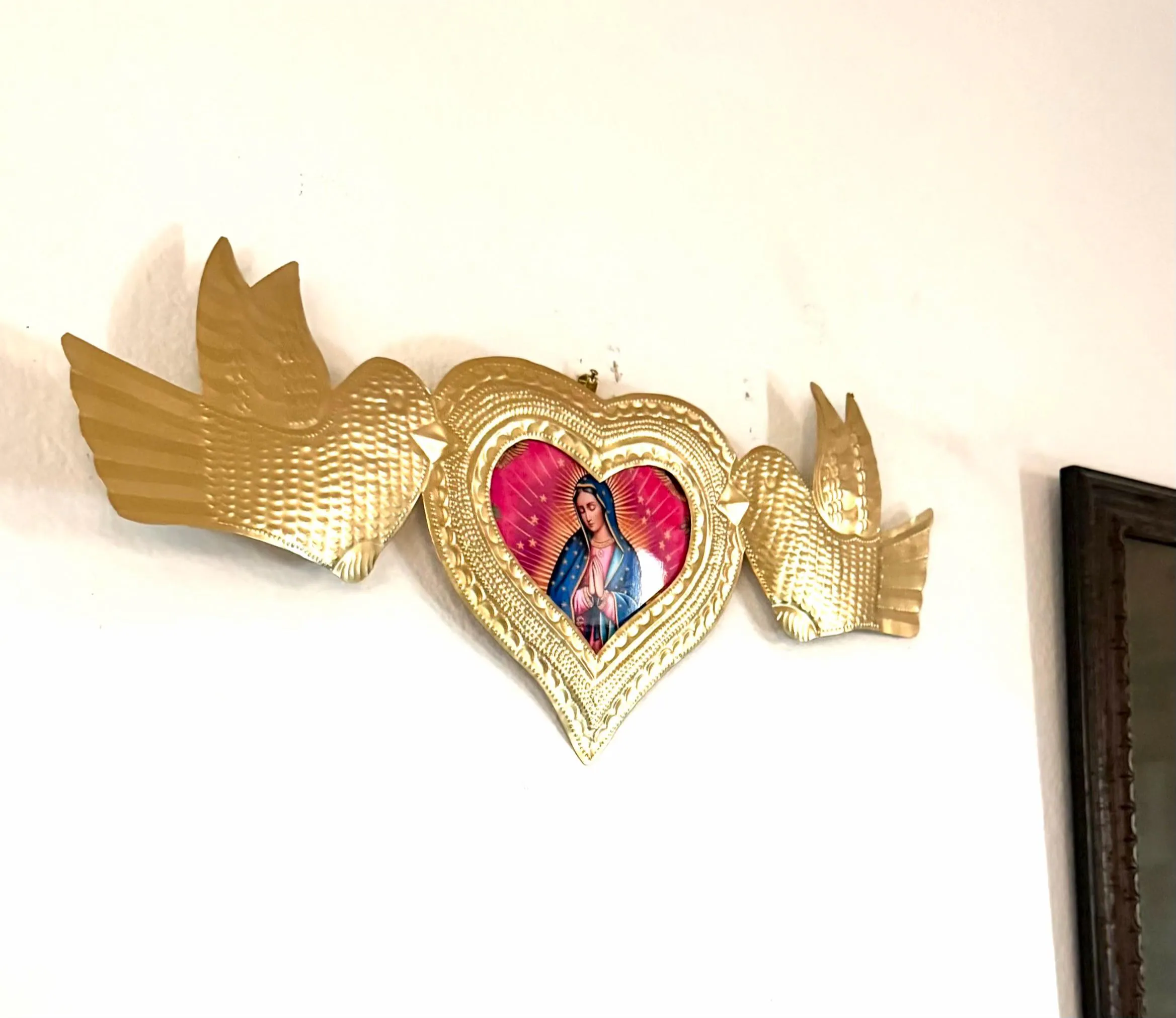 Guadalupe Retablo Art, Home Altar Piece, XL 19.5"(long) Nicho Guadalupe Gold