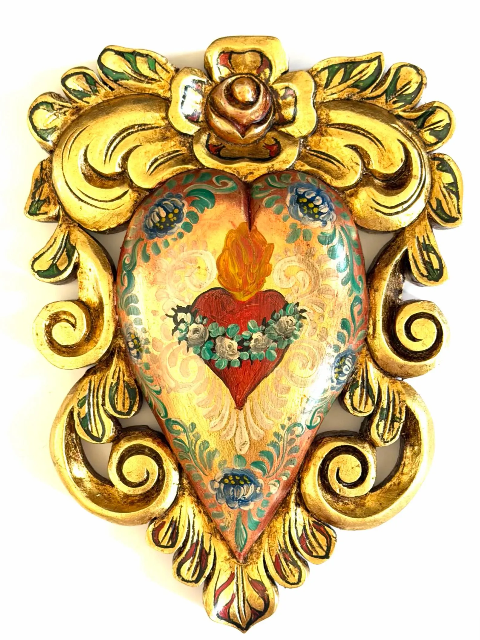 Milagro Heart Art, Unique Gift Idea, Colonial Sagrado Corazon 14"(tall)