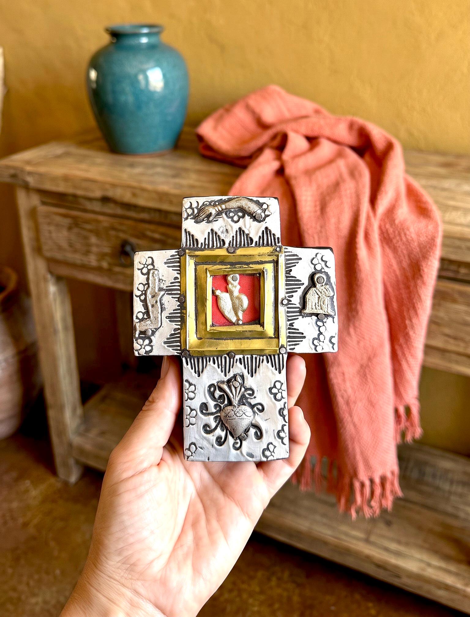 Milagro Cross Art, First Communion Gift, Mexican Handmade Wood Cross