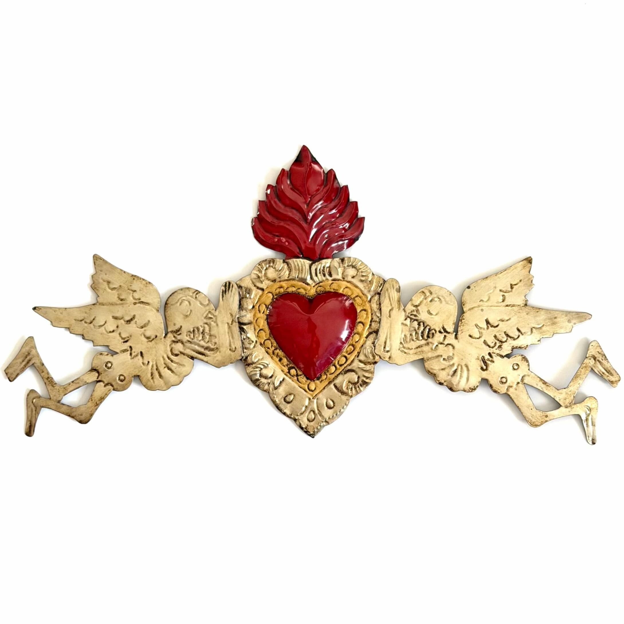 XL D.Muertos 20”(long), Handcrafted Sacred Heart Wall Art, Mexican Home Decor, Ex-Voto Milagro Style