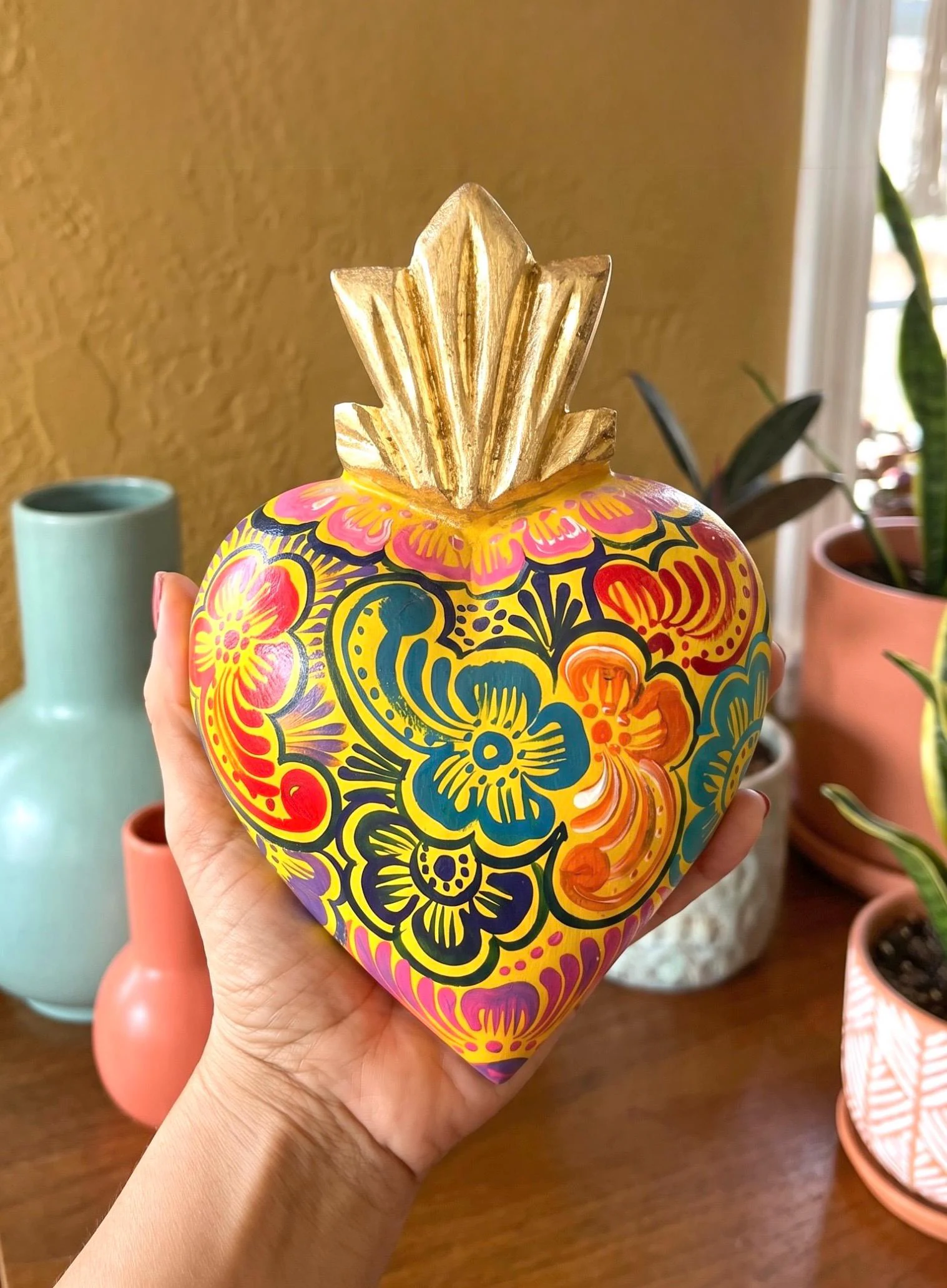 Rustic Wood Art, Unique Wall Gift, Boho Mexican Sacred Heart, Wood Milagro Folk Art